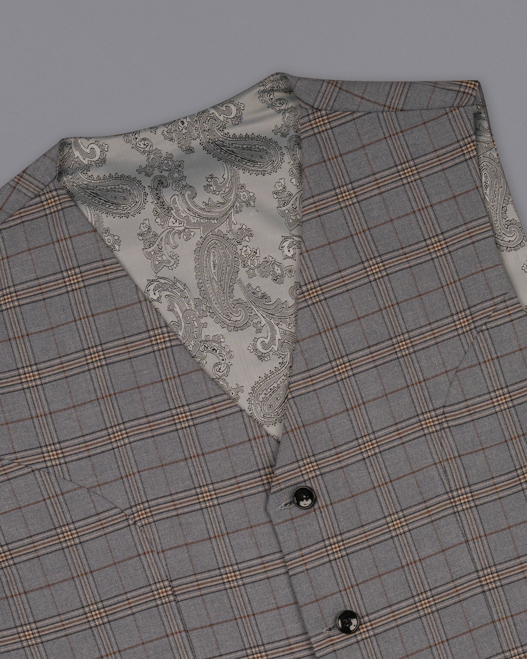 Chicago Gray Super fine Plaid Wool Rich Waistcoat V1604-36, V1604-38, V1604-40, V1604-42, V1604-44, V1604-46, V1604-48, V1604-50, V1604-52, V1604-54, V1604-56, V1604-58, V1604-60