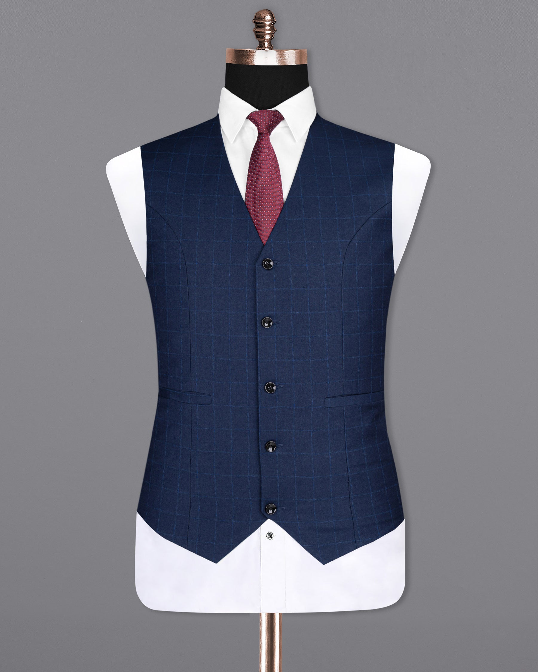 Big Stone Blue Super fine Subtle Checkered Wool Rich Waistcoat V1606-36, V1606-38, V1606-40, V1606-42, V1606-44, V1606-46, V1606-48, V1606-50, V1606-52, V1606-54, V1606-56, V1606-58, V1606-60