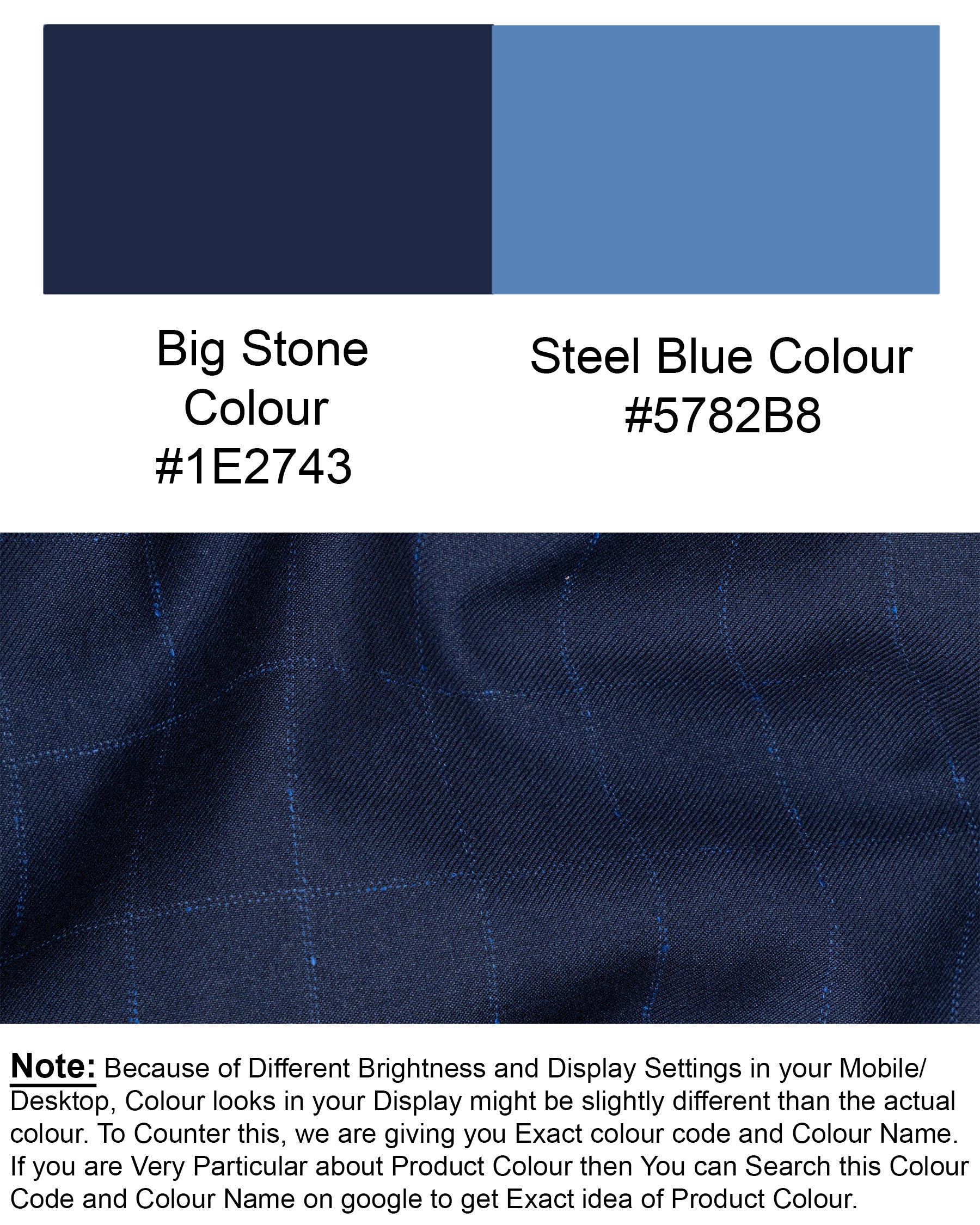 Big Stone Blue Super fine Subtle Checkered Wool Rich Waistcoat V1606-36, V1606-38, V1606-40, V1606-42, V1606-44, V1606-46, V1606-48, V1606-50, V1606-52, V1606-54, V1606-56, V1606-58, V1606-60