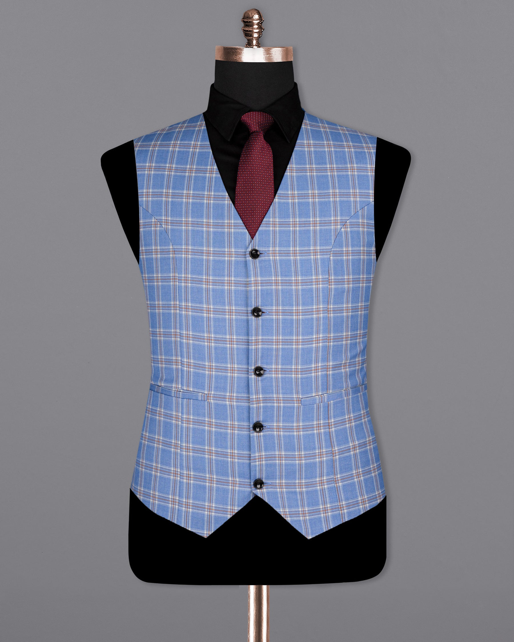 Ship Cove Blue Super fine Windowpane Wool Rich Waistcoat V1609-36, V1609-38, V1609-40, V1609-42, V1609-44, V1609-46, V1609-48, V1609-50, V1609-52, V1609-54, V1609-56, V1609-58, V1609-60