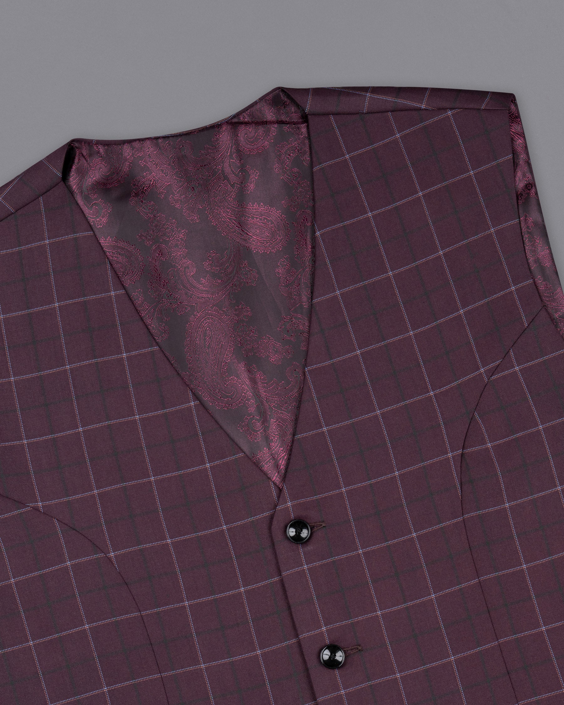 Livid Burgundy Super fine Windowpane Wool Rich Waistcoat V1611-36, V1611-38, V1611-40, V1611-42, V1611-44, V1611-46, V1611-48, V1611-50, V1611-52, V1611-54, V1611-56, V1611-58, V1611-60