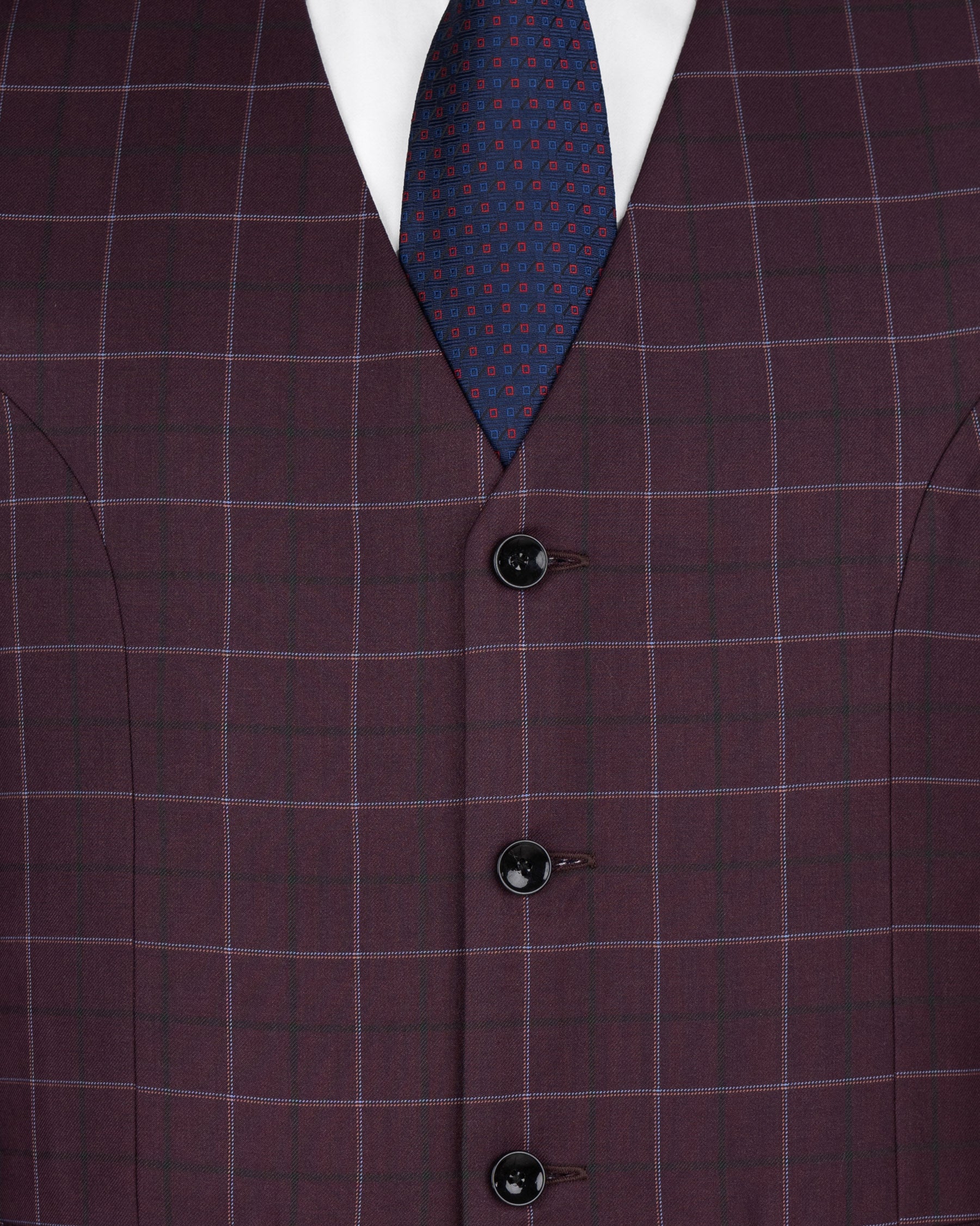 Livid Burgundy Super fine Windowpane Wool Rich Waistcoat V1611-36, V1611-38, V1611-40, V1611-42, V1611-44, V1611-46, V1611-48, V1611-50, V1611-52, V1611-54, V1611-56, V1611-58, V1611-60