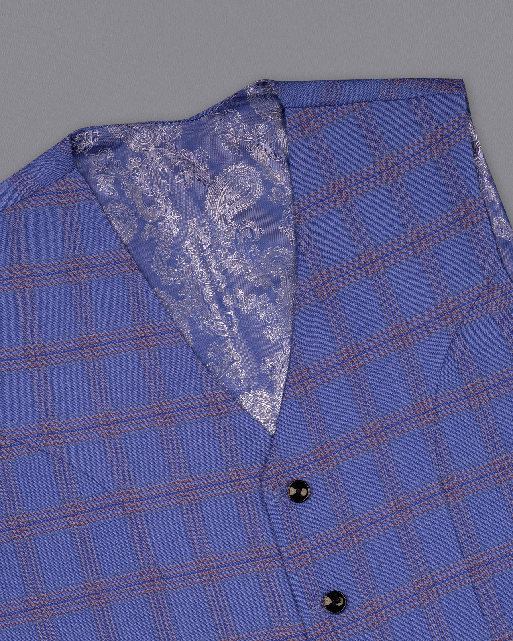 East Bay Blue Super fine Windowpane Wool Rich Waistcoat V1612-36, V1612-38, V1612-40, V1612-42, V1612-44, V1612-46, V1612-48, V1612-50, V1612-52, V1612-54, V1612-56, V1612-58, V1612-60