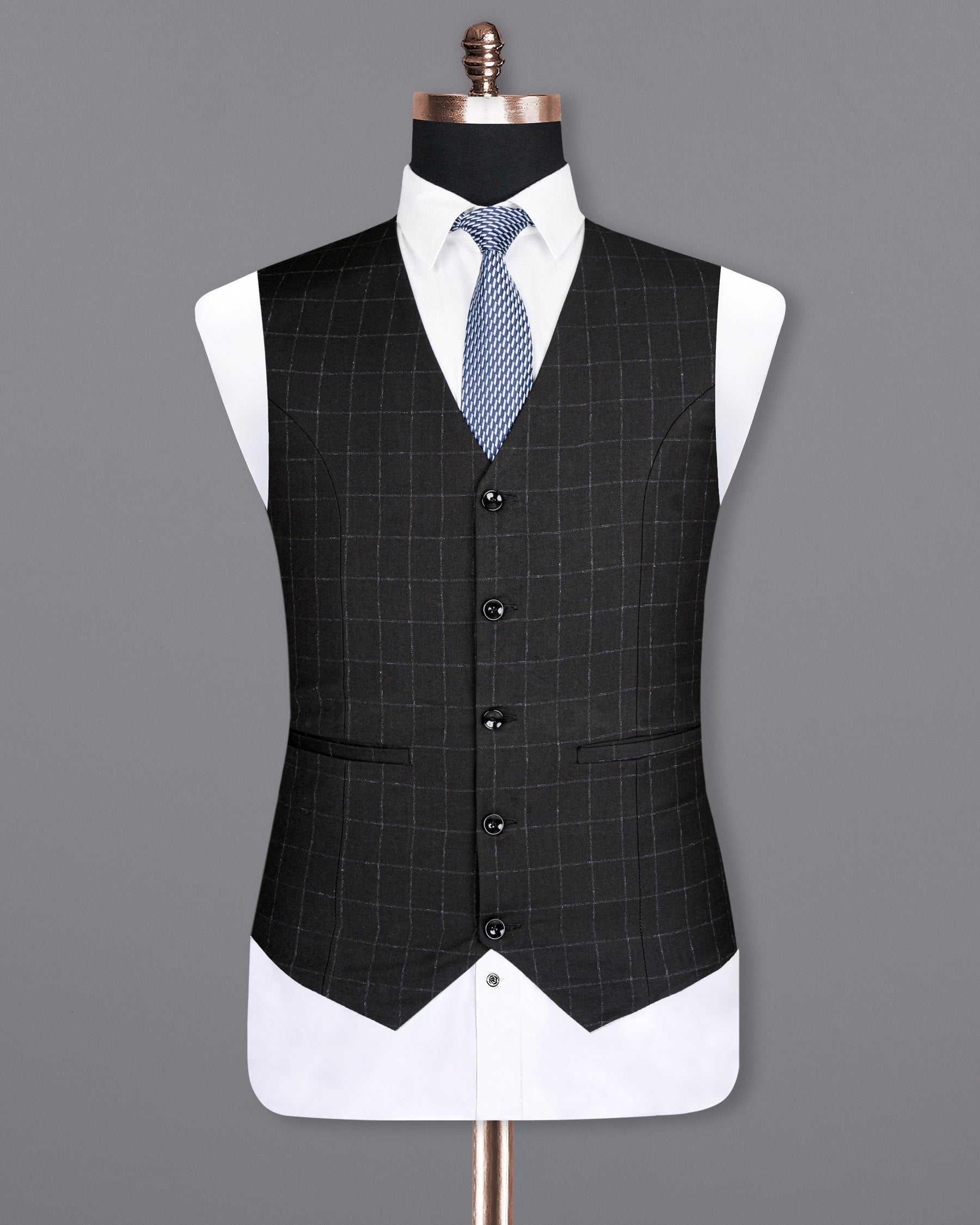 Log Cabin Black Super fine Windowpane Wool Rich Waistcoat V1615-36, V1615-38, V1615-40, V1615-42, V1615-44, V1615-46, V1615-48, V1615-50, V1615-52, V1615-54, V1615-56, V1615-58, V1615-60