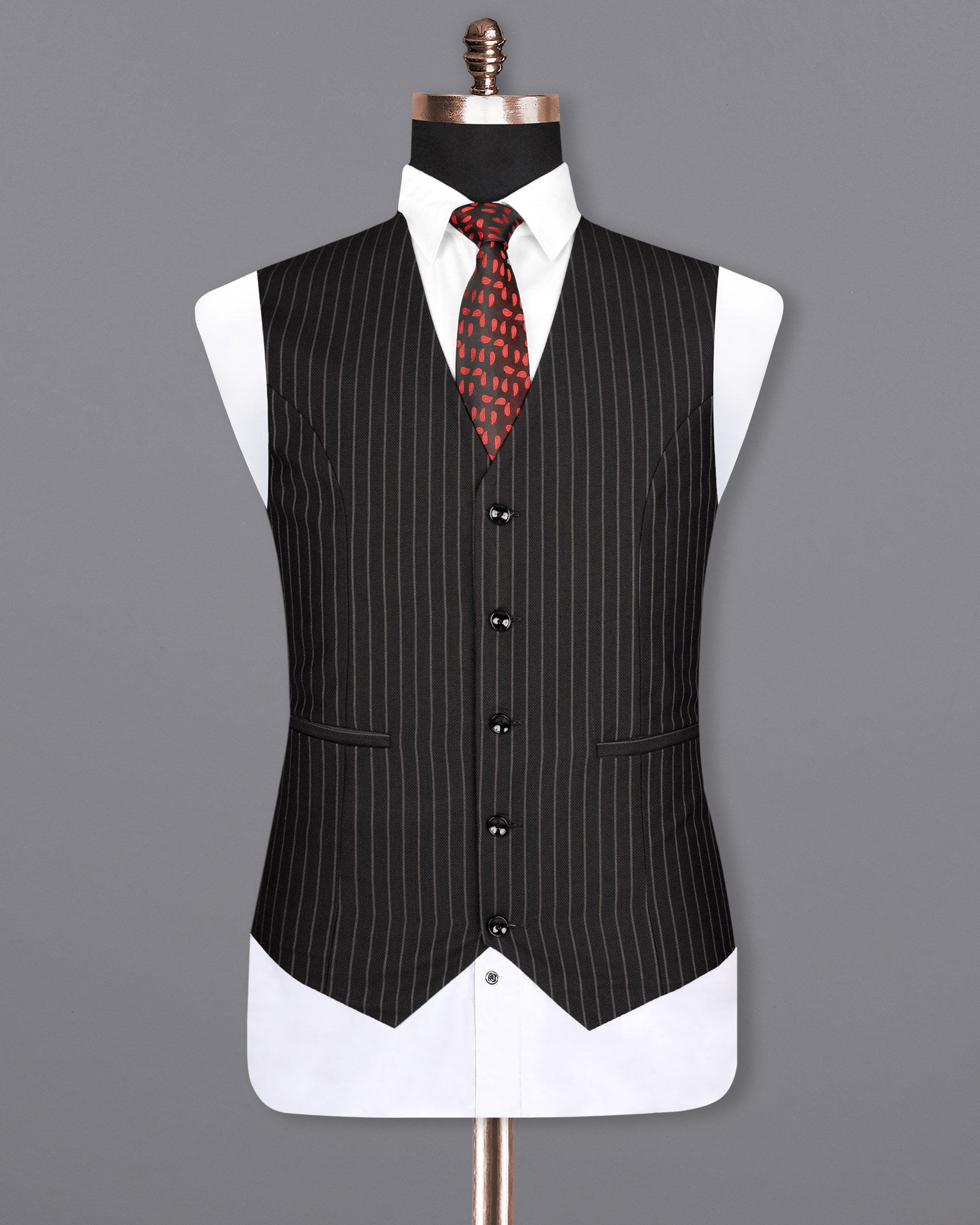 Piano Black Striped Woolrich Waistcoat V1618-36, V1618-38, V1618-40, V1618-42, V1618-44, V1618-46, V1618-48, V1618-50, V1618-52, V1618-54, V1618-56, V1618-58, V1618-60