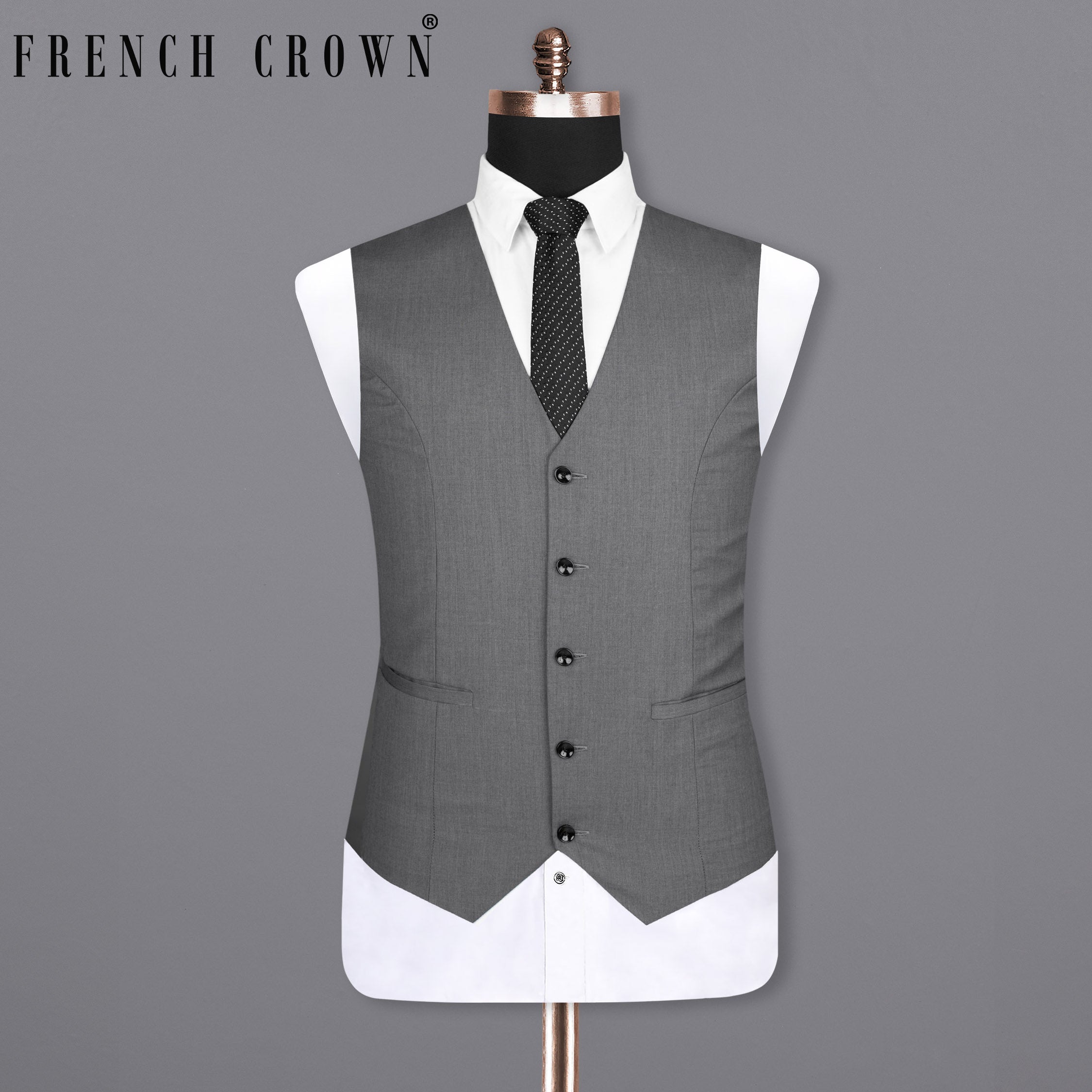 Storm Dust Grey Plain-Solid Premium Wool Blend Waistcoats For Men