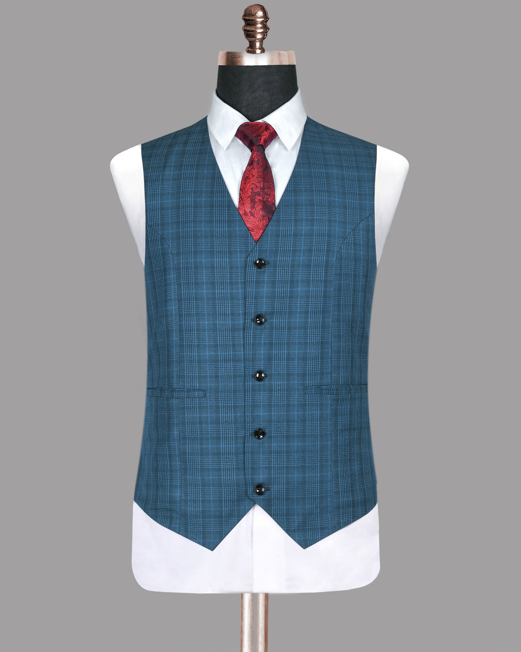 Mid blue Plaid Waistcoat V164-48, V164-50, V164-54, V164-56, V164-42, V164-44, V164-36, V164-38, V164-60, V164-52, V164-58, V164-40, V164-46