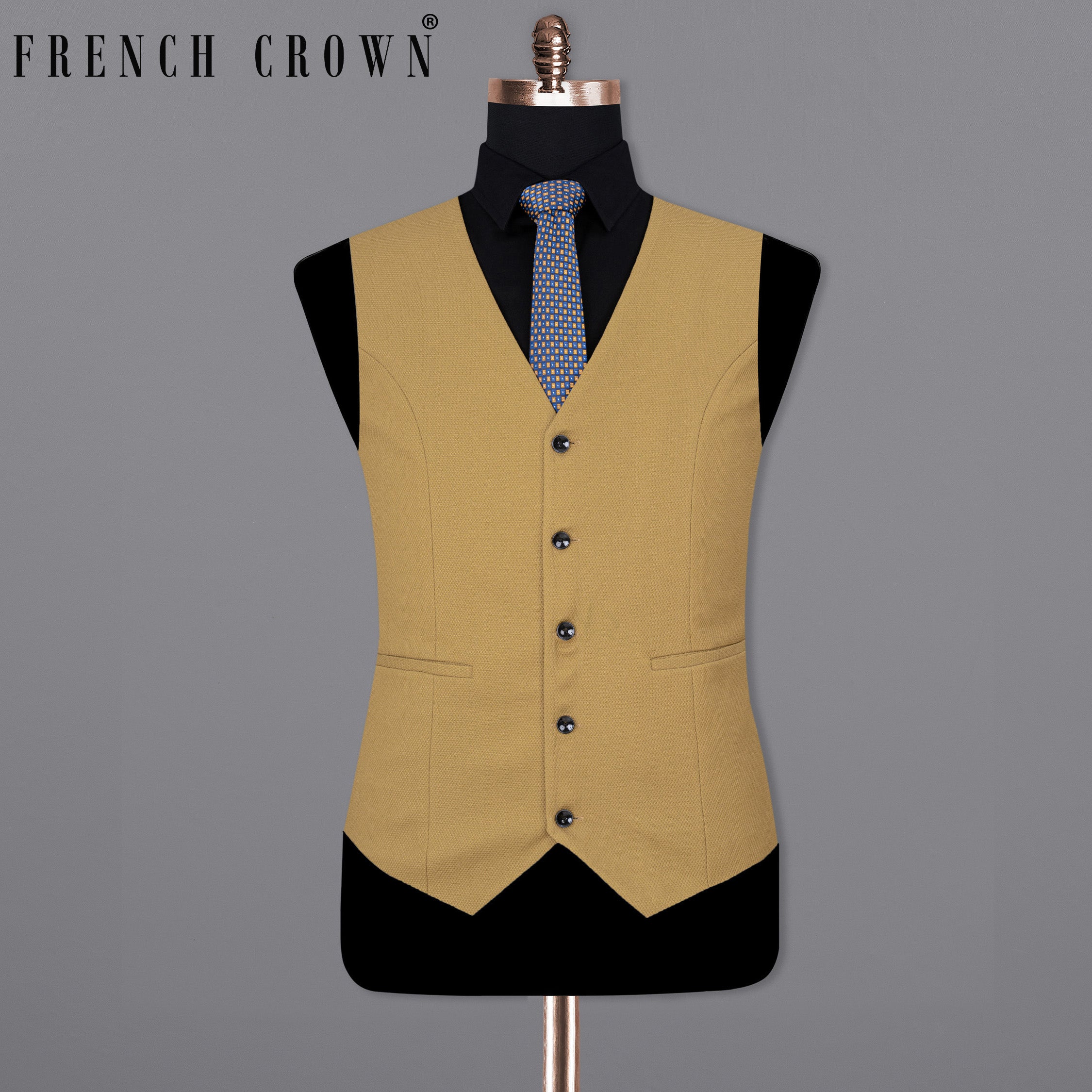 Camel Brown Textured Premium Wool-Blend Waistcoats For Men