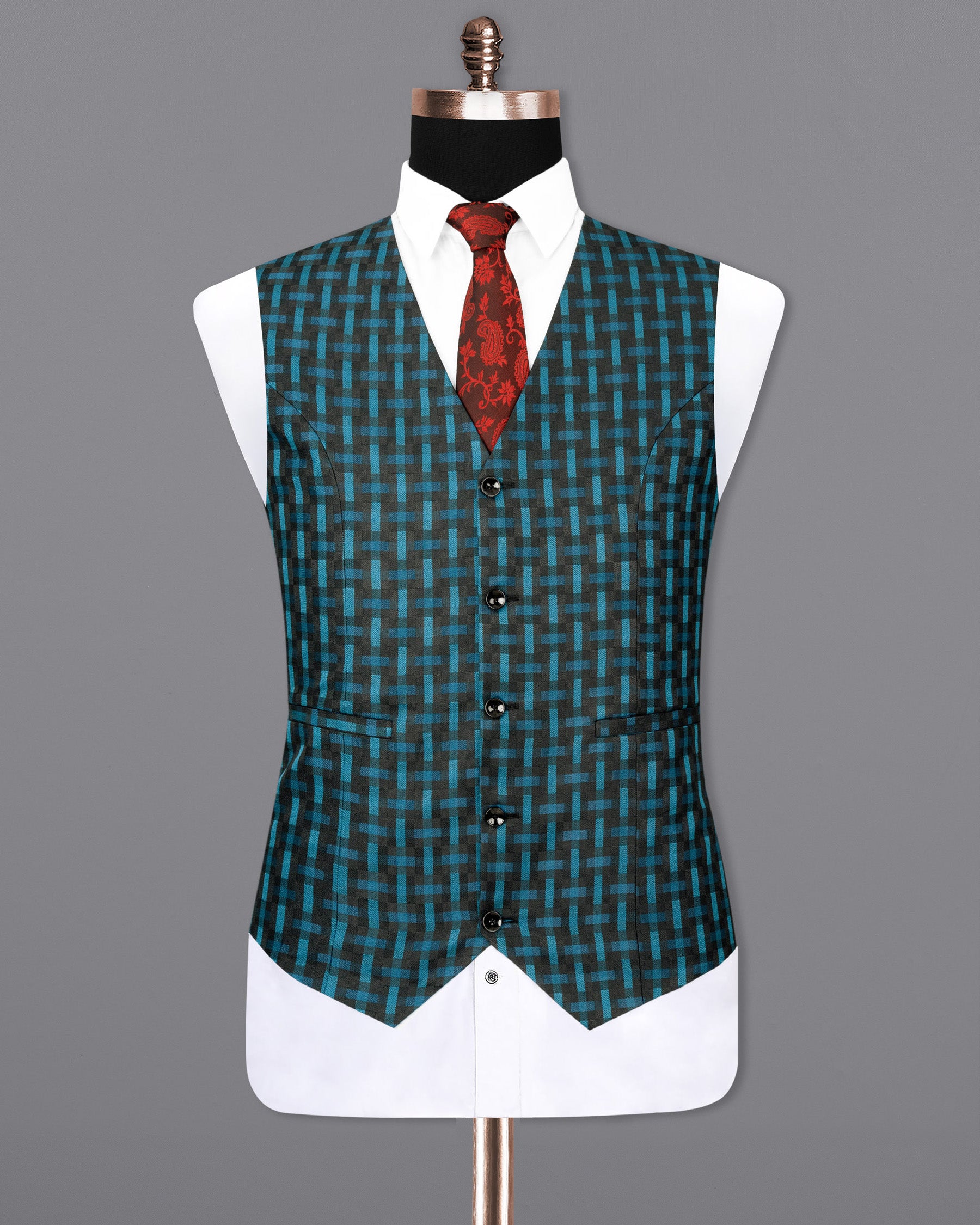 Jade Black with Glacier Blue Plaid Waistcoat