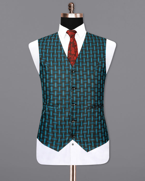 Jade Black with Glacier Blue Plaid Waistcoat