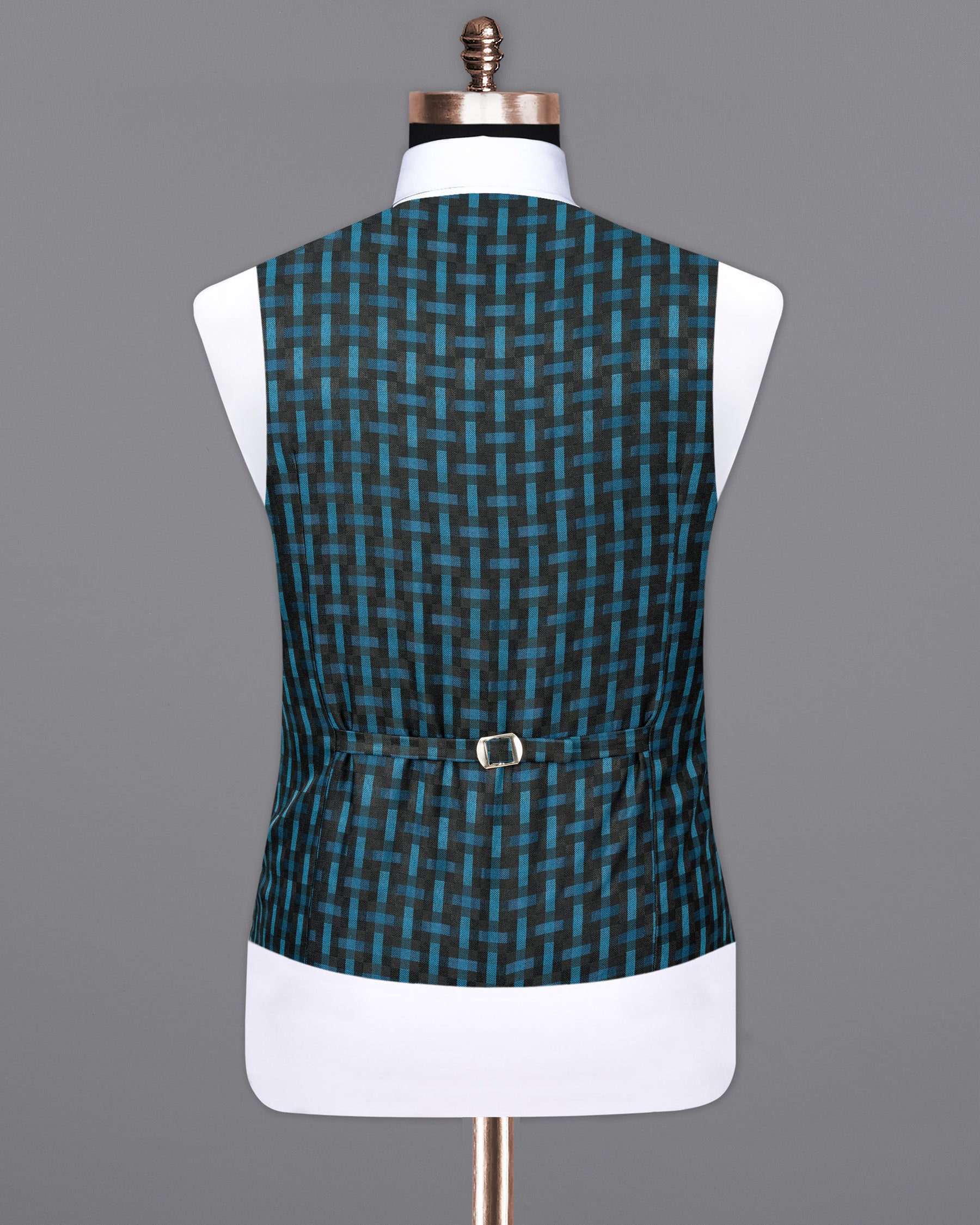 Jade Black with Glacier Blue Plaid Waistcoat