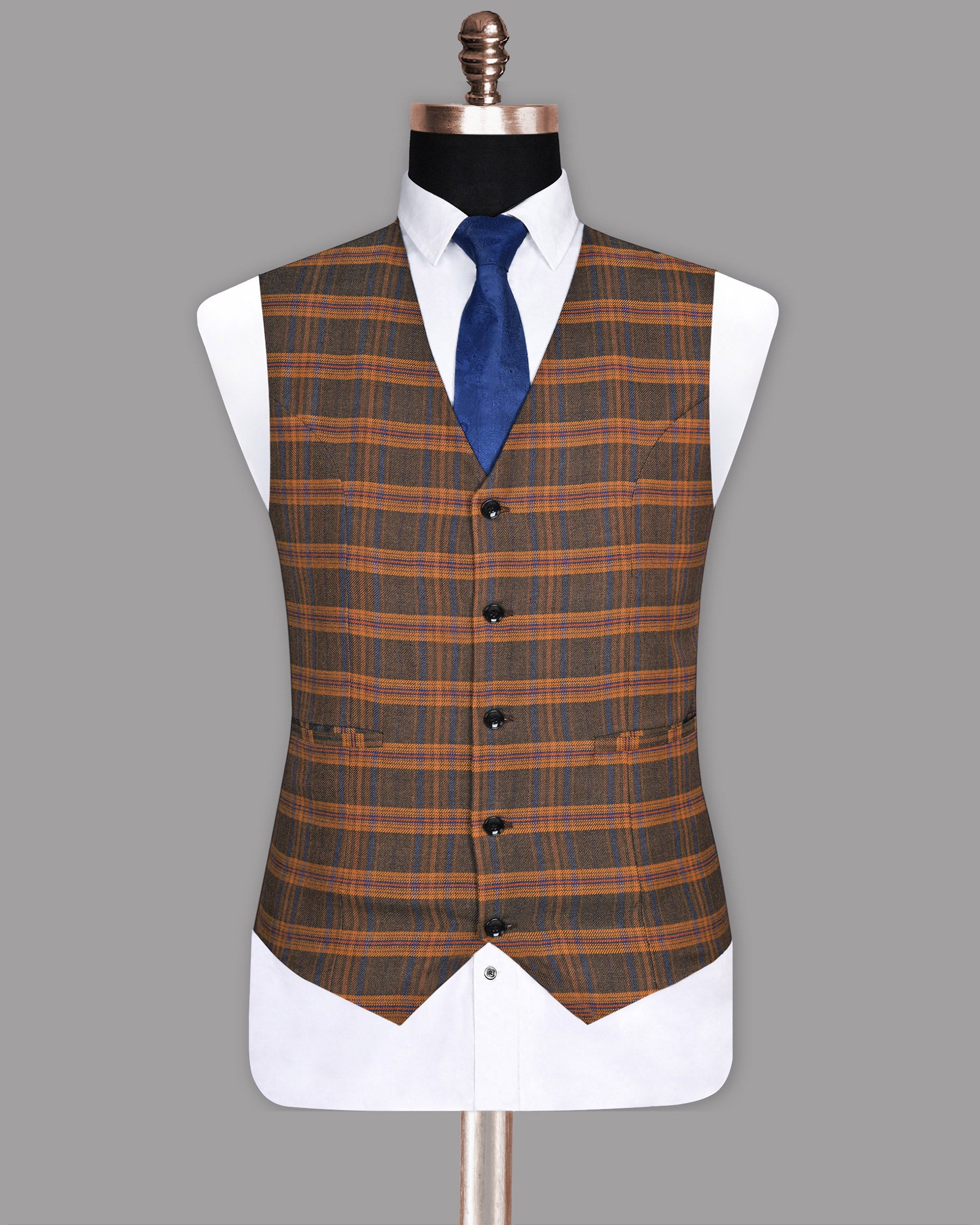 Brown with mustard Striped Wool Blend  Waistcoat V178-36, V178-48, V178-44, V178-60, V178-58, V178-38, V178-50, V178-40, V178-42, V178-46, V178-52, V178-54, V178-56