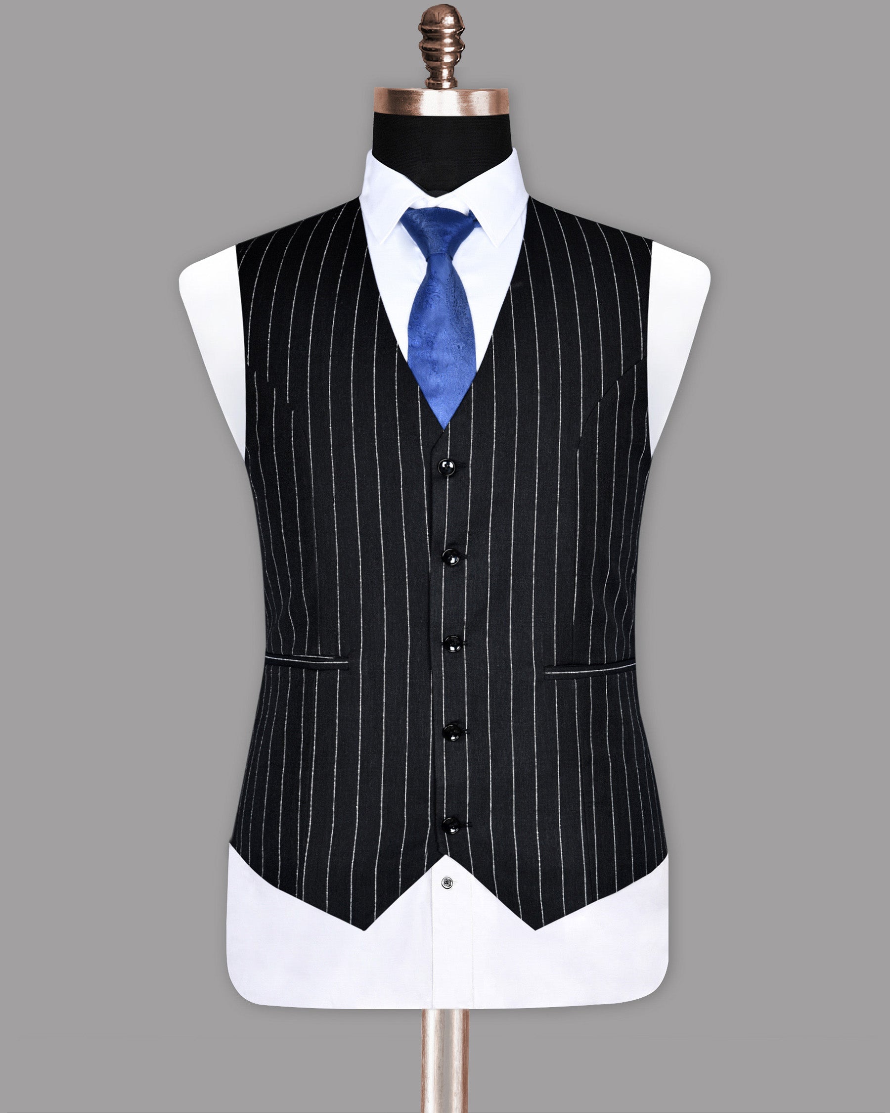 Jade Black Striped Wool Waistcoat V185-48, V185-52, V185-36, V185-54, V185-60, V185-44, V185-46, V185-58, V185-56, V185-38, V185-40, V185-42, V185-50