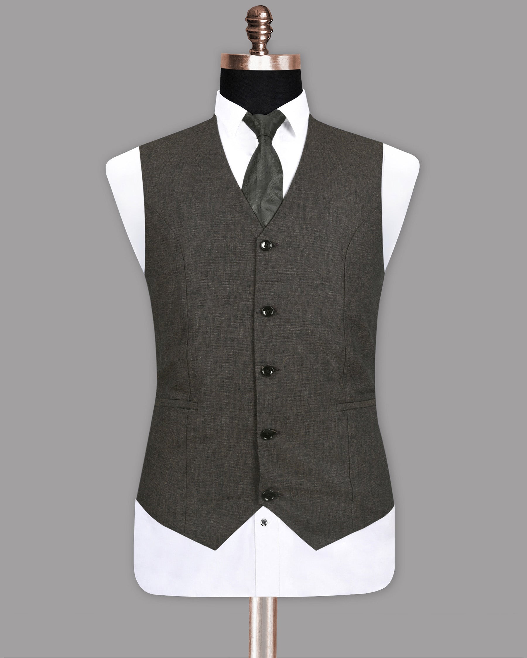 Brown with Navy Mélange Linen Waistcoat V189-58, V189-60, V189-42, V189-54, V189-36, V189-50, V189-46, V189-52, V189-56, V189-38, V189-40, V189-44, V189-48