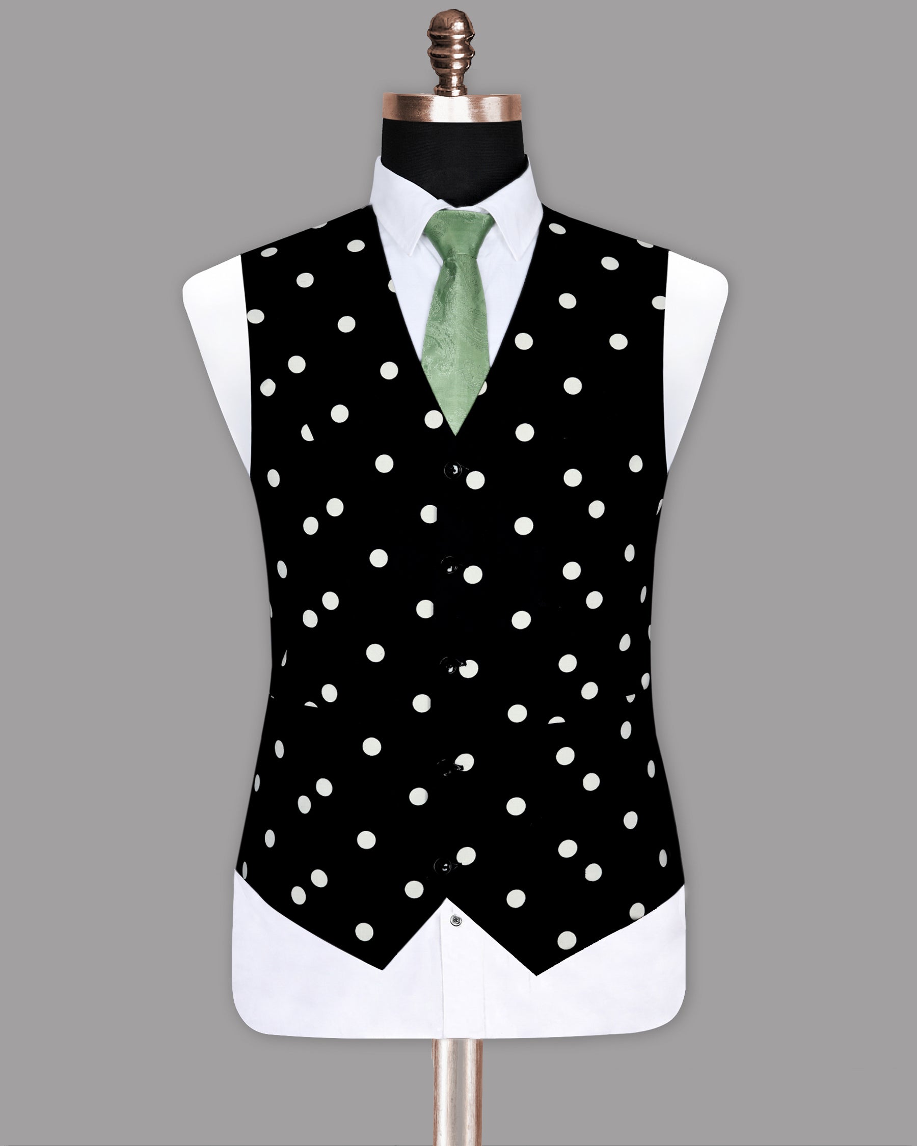 Black Polka Dotted Wool Waistcoat V196-60, V196-58, V196-50, V196-42, V196-56, V196-52, V196-38, V196-46, V196-36, V196-54, V196-48, V196-44, V196-40