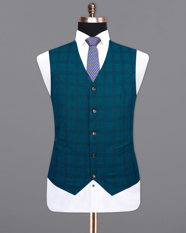 Sapphire Blue With Black Plaid Waistcoat V1993-36, V1993-38, V1993-40, V1993-42, V1993-44, V1993-46, V1993-48, V1993-50, V1993-52, V1993-54, V1993-56, V1993-58, V1993-60