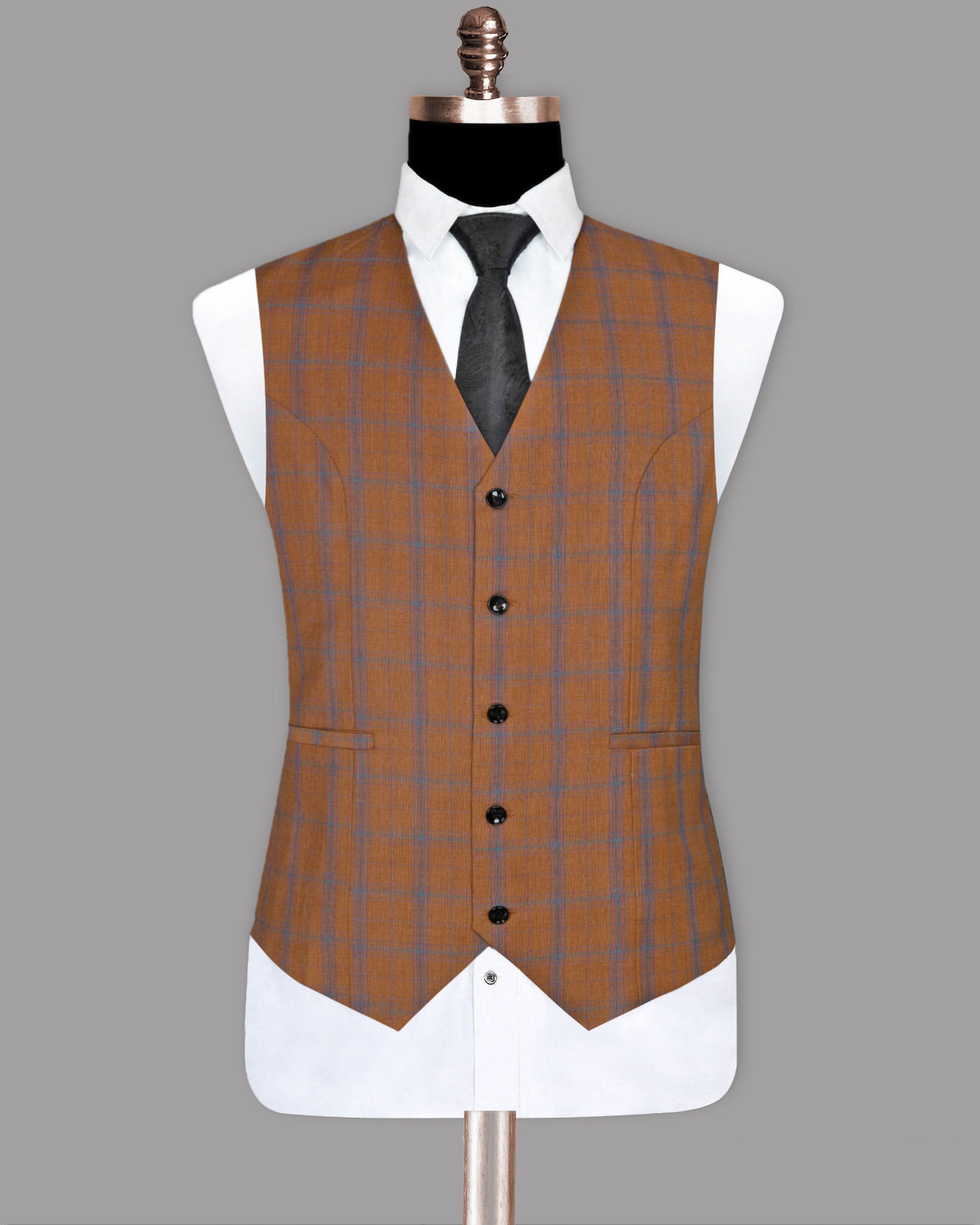 Rust Orange Windowpane Wool Waistcoat V200-36, V200-38, V200-40, V200-42, V200-44, V200-46, V200-48, V200-50, V200-52, V200-54, V200-56, V200-58, V200-60