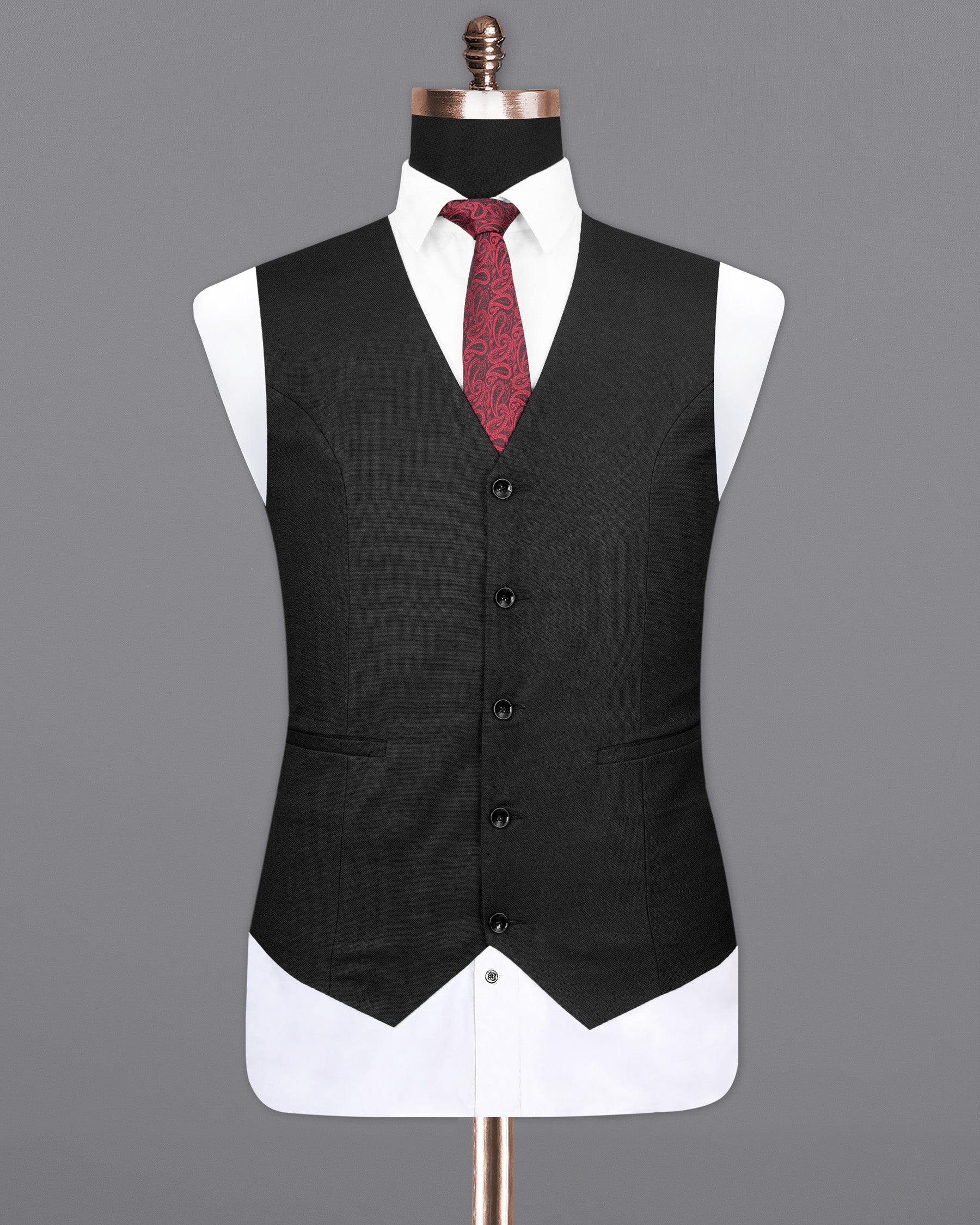 Jade Black Textured Premium Terry Rayon Waistcoats For Men