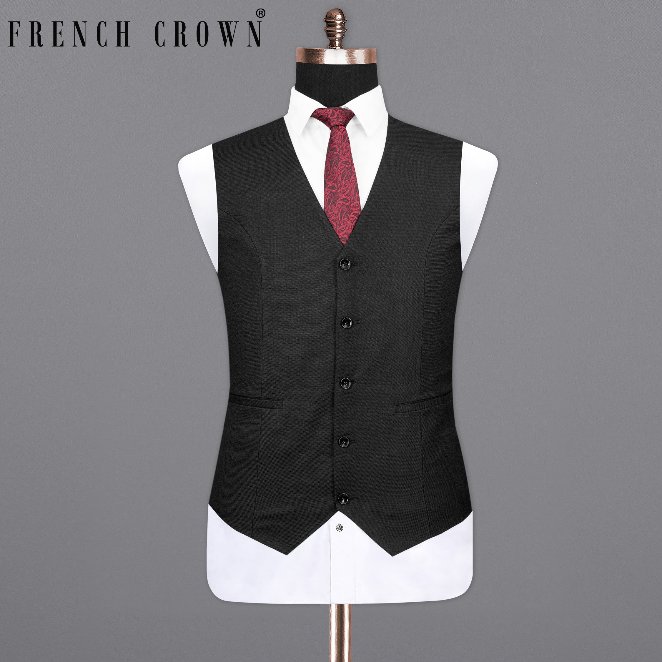 Jade Black Textured Premium Terry Rayon Waistcoats For Men