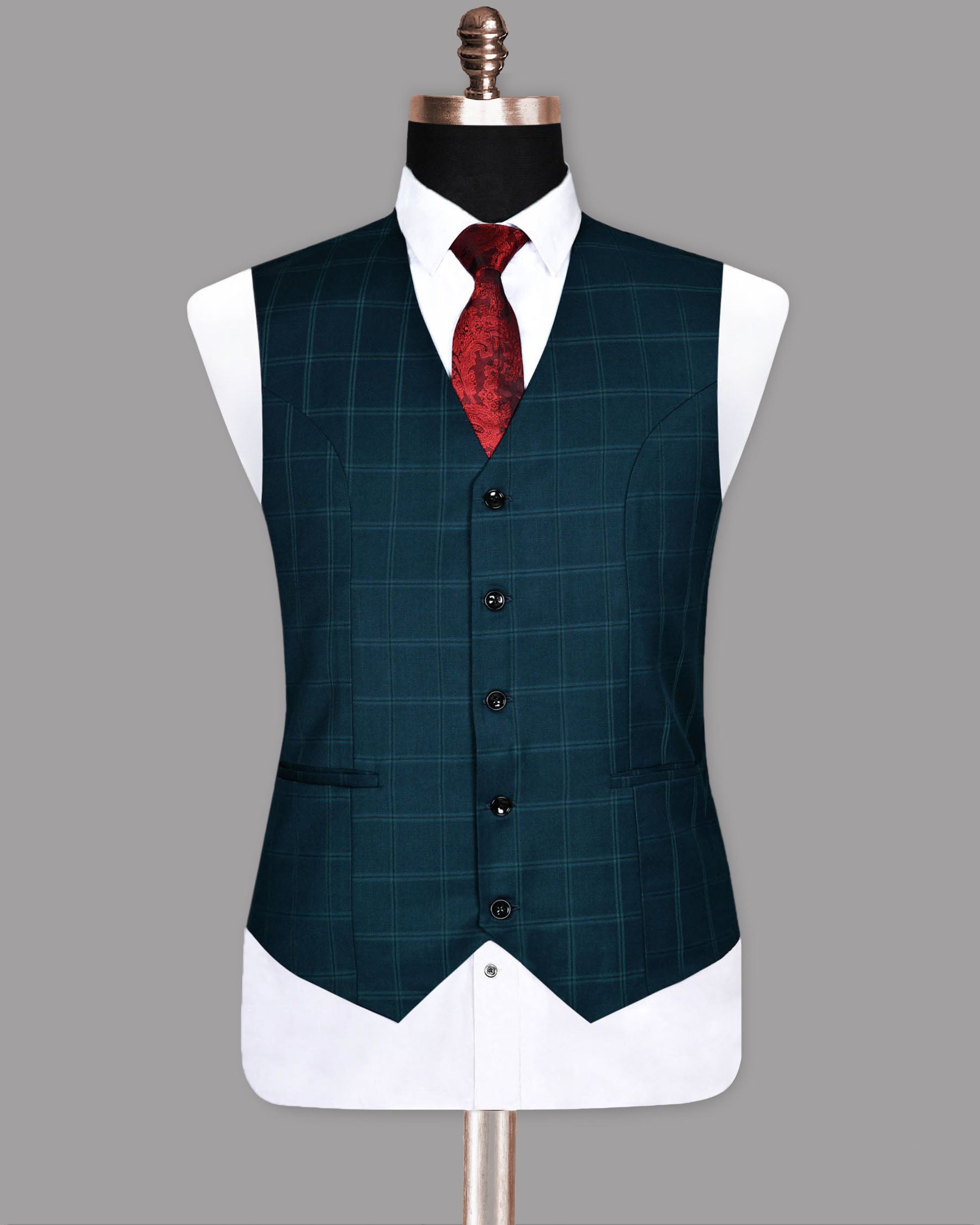 Peacock Blue Windowpane Wool Waistcoat V203-36, V203-38, V203-40, V203-42, V203-44, V203-46, V203-48, V203-52, V203-60, V203-50, V203-54, V203-56, V203-58