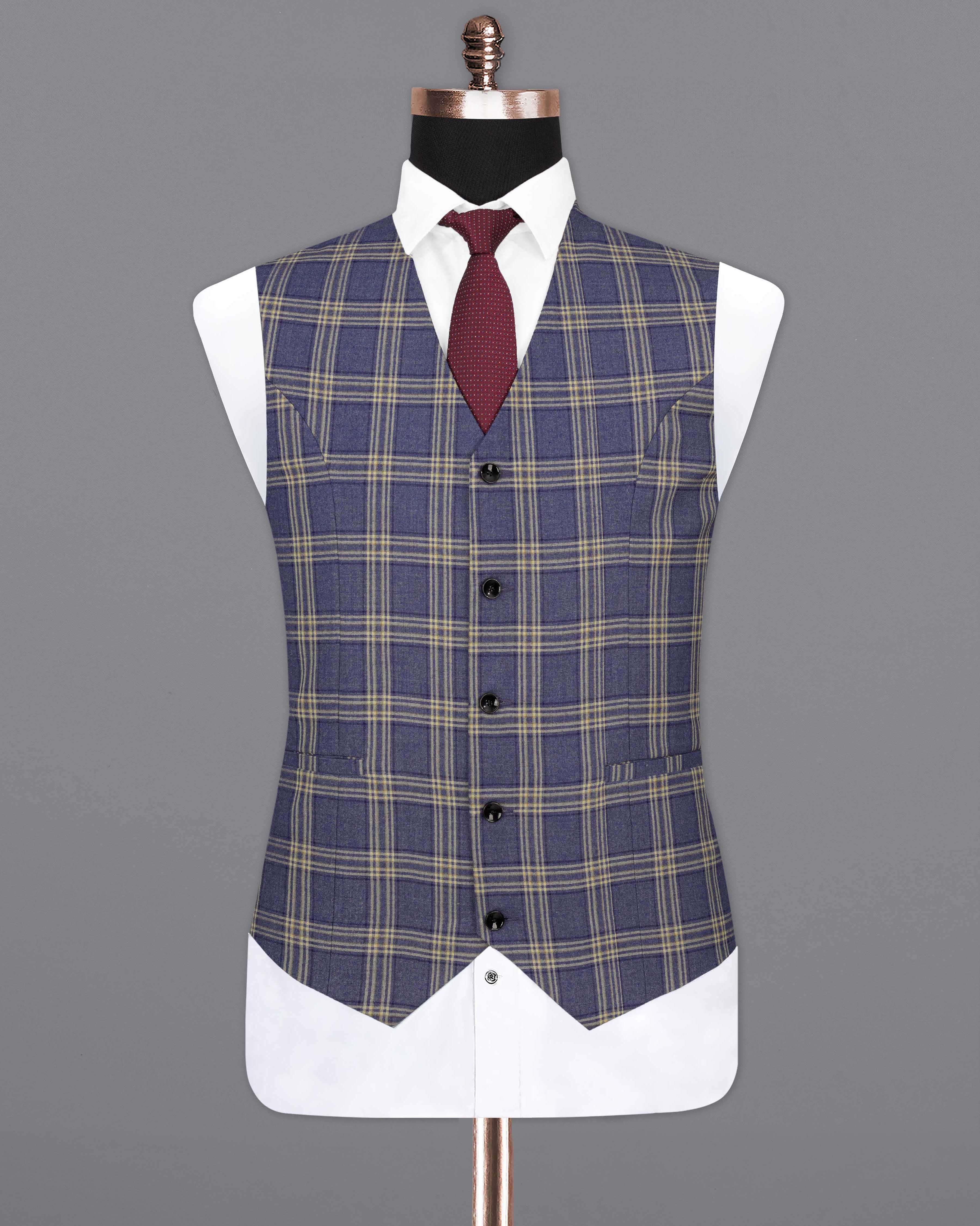 River Bed Blue with Tallow Brown Plaid Waistcoat V2045-36, V2045-38, V2045-40, V2045-42, V2045-44, V2045-46, V2045-48, V2045-50, V2045-52, V2045-54, V2045-56, V2045-58, V2045-60