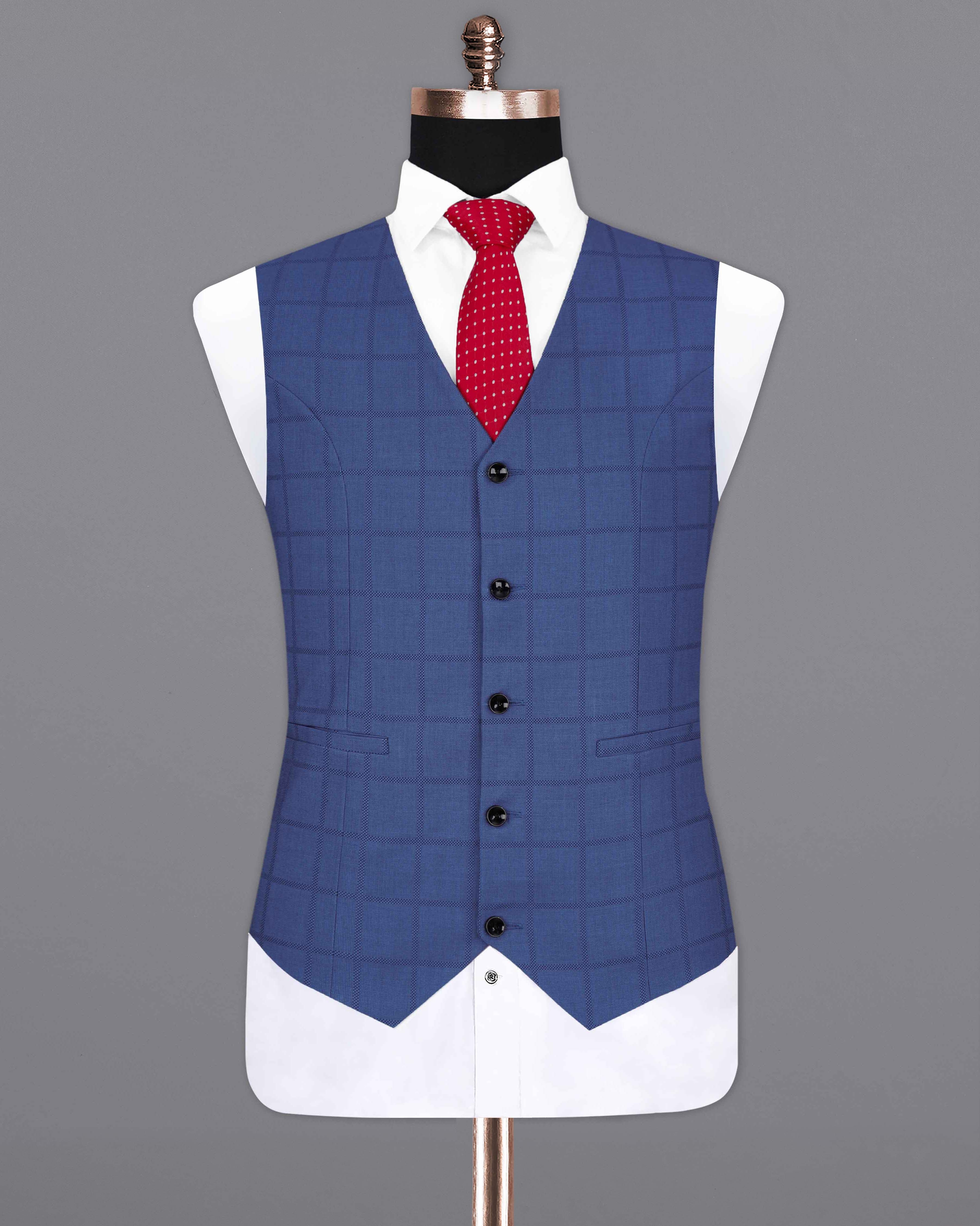 Chambray Blue Windowpane Waistcoat V2048-36, V2048-38, V2048-40, V2048-42, V2048-44, V2048-46, V2048-48, V2048-50, V2048-52, V2048-54, V2048-56, V2048-58, V2048-60