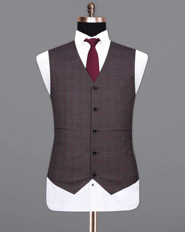 Matterhorn Brown with Maroon Subtle Plaid Waistcoat V2054-36, V2054-38, V2054-40, V2054-42, V2054-44, V2054-46, V2054-48, V2054-50, V2054-52, V2054-54, V2054-56, V2054-58, V2054-60