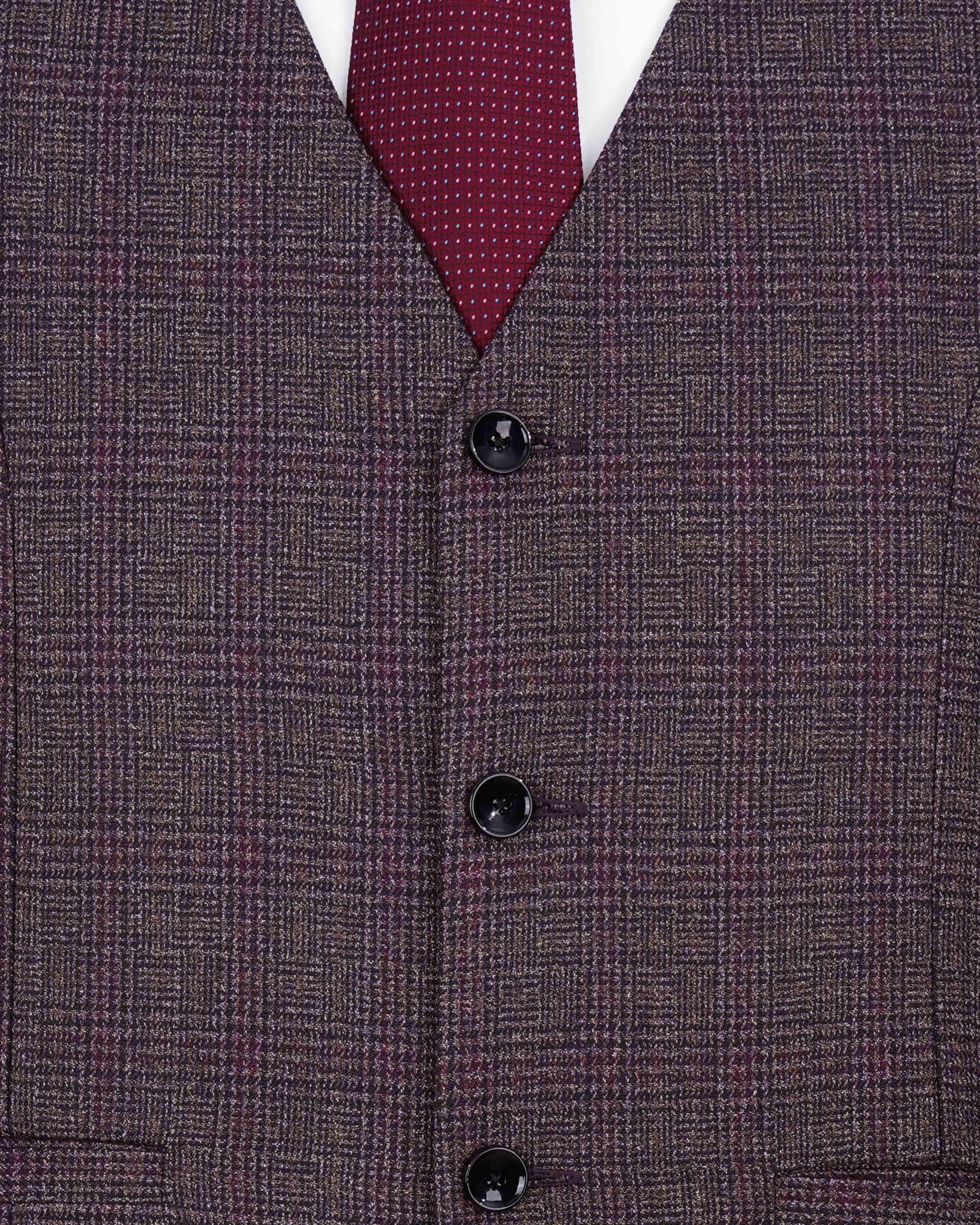 Matterhorn Brown with Maroon Subtle Plaid Waistcoat V2054-36, V2054-38, V2054-40, V2054-42, V2054-44, V2054-46, V2054-48, V2054-50, V2054-52, V2054-54, V2054-56, V2054-58, V2054-60