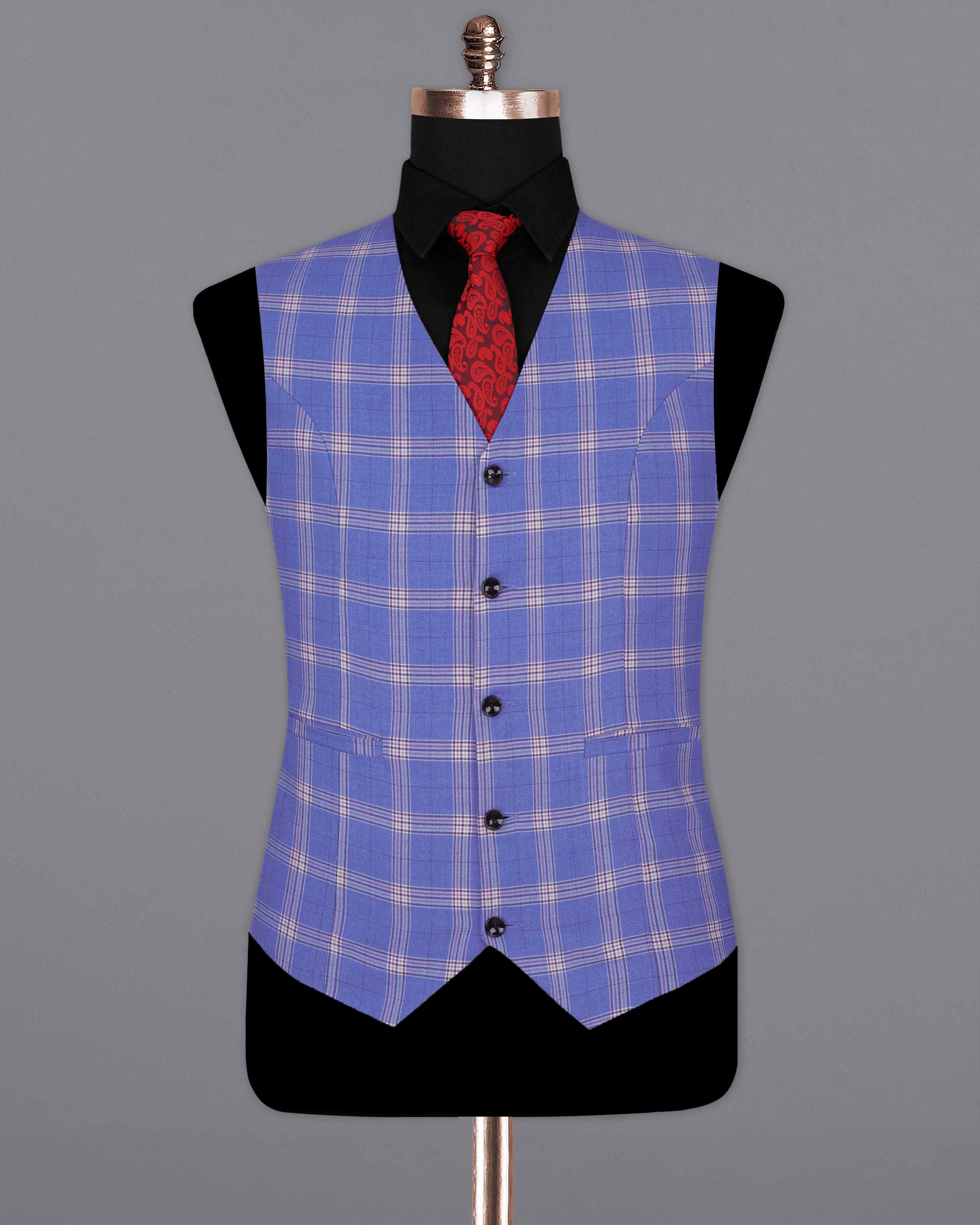 Glaucous Blue with Gainsboro Gray Plaid Waistcoat V2057-36, V2057-38, V2057-40, V2057-42, V2057-44, V2057-46, V2057-48, V2057-50, V2057-52, V2057-54, V2057-56, V2057-58, V2057-60