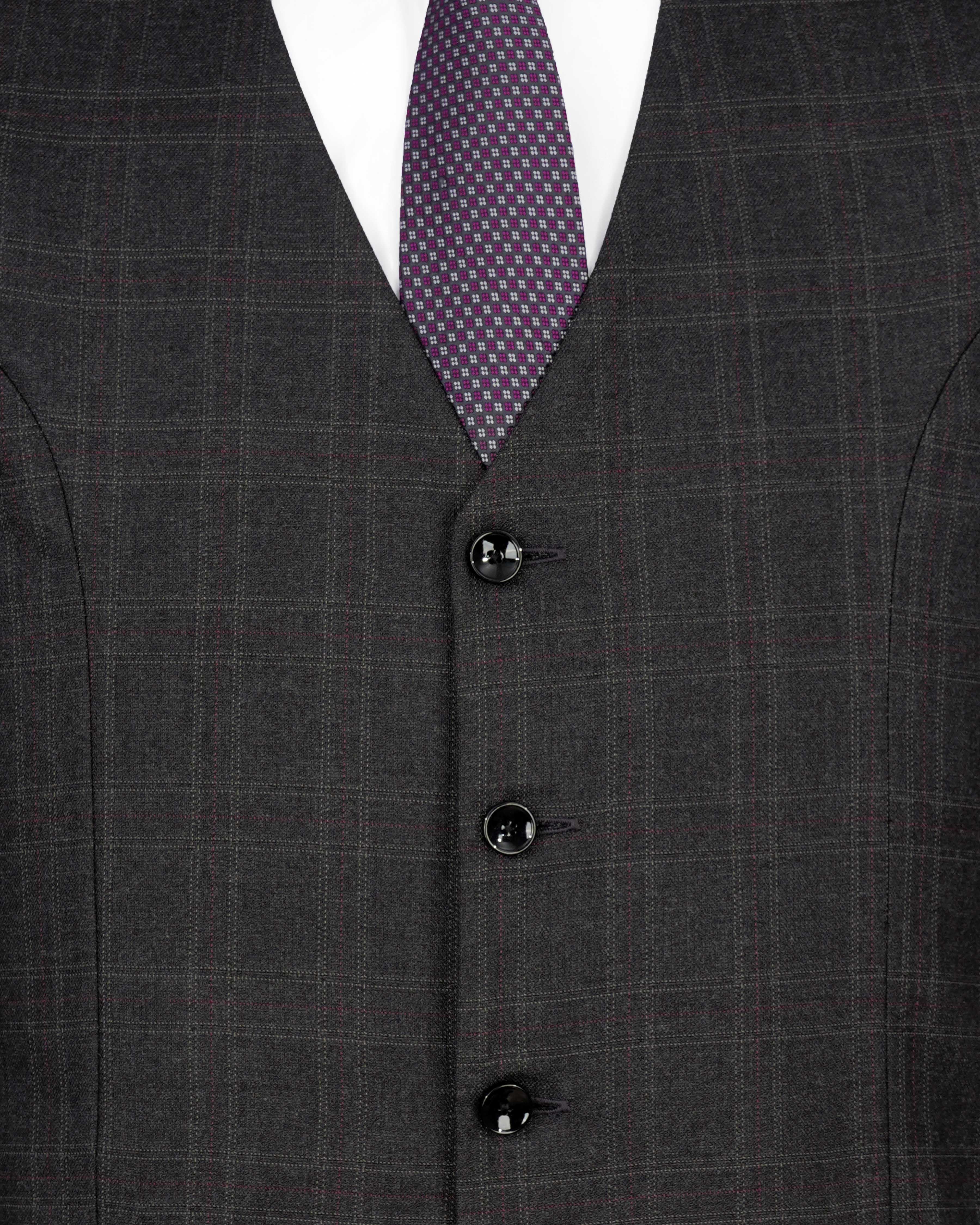 Nero Grey Checks-Plaid Premium Terry Rayon Waistcoats For Men