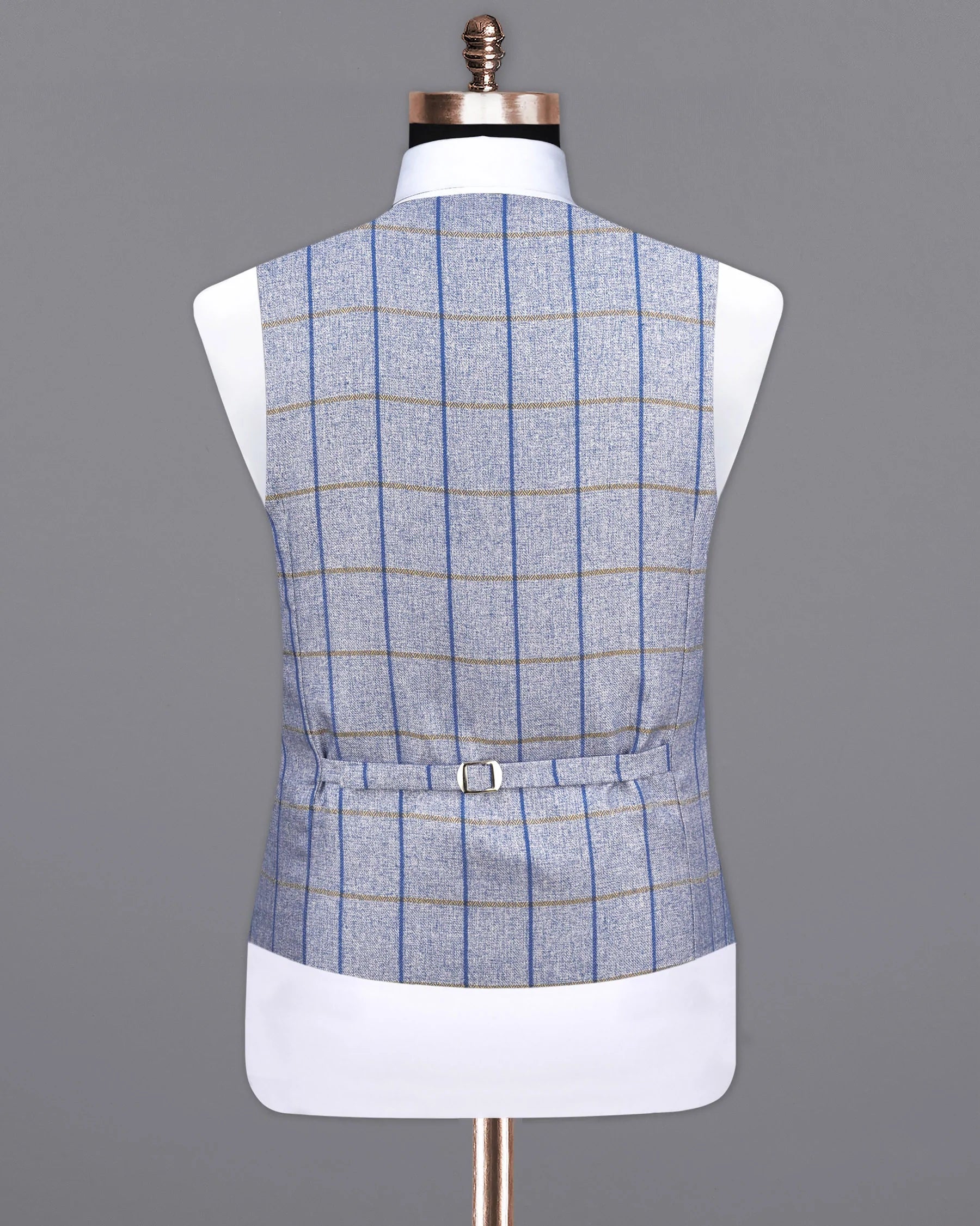 Mobster Blue Checkered Double Breasted Black Lapel Designer Waistcoat V2150-36, V2150-38, V2150-40, V2150-42, V2150-44, V2150-46, V2150-48, V2150-50, V2150-52, V2150-54, V2150-56, V2150-58, V2150-60