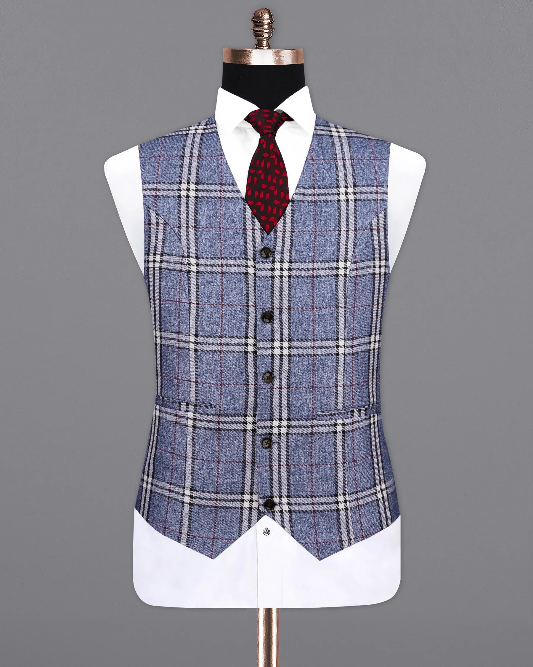 Fiord Blue Plaid Waistcoat  V2154-36, V2154-38, V2154-40, V2154-42, V2154-44, V2154-46, V2154-48, V2154-50, V2154-52, V2154-54, V2154-56, V2154-58, V2154-60