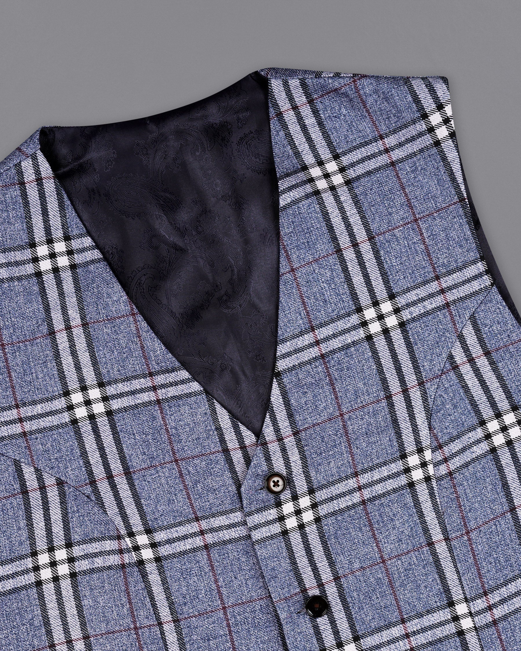 Fiord Blue Plaid Waistcoat  V2154-36, V2154-38, V2154-40, V2154-42, V2154-44, V2154-46, V2154-48, V2154-50, V2154-52, V2154-54, V2154-56, V2154-58, V2154-60