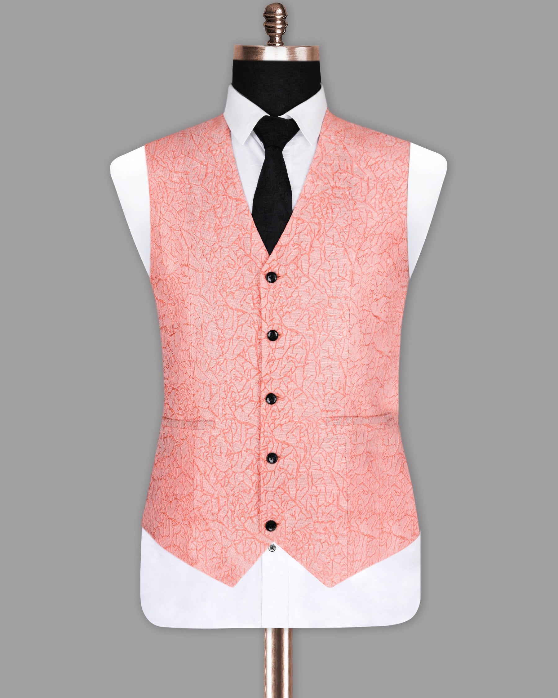 Peach Jacquard Textured Designer Waistcoat V217-36, V217-38, V217-54, V217-40, V217-44, V217-46, V217-48, V217-50, V217-52, V217-56, V217-58, V217-60, V217-42