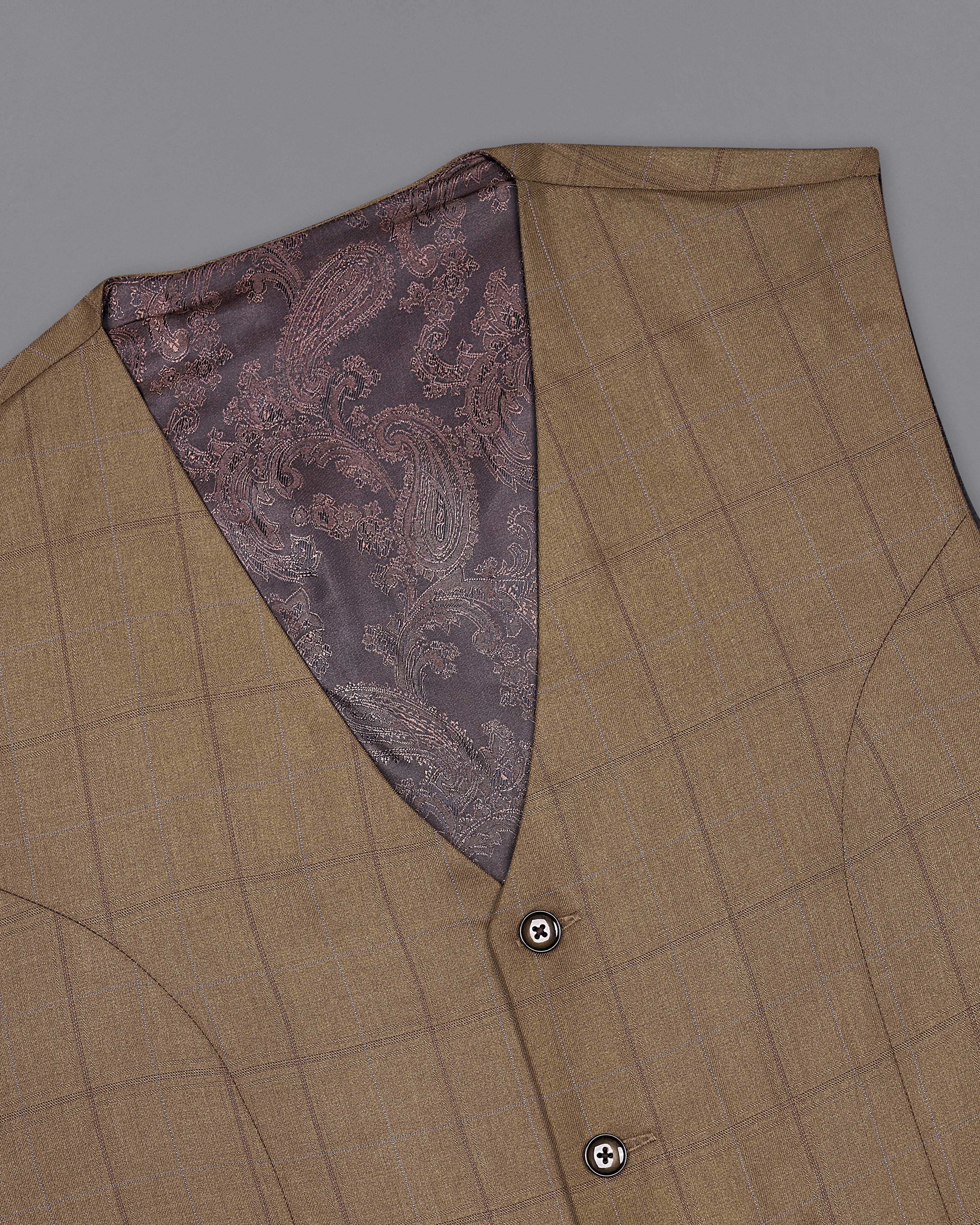 Dark Taupe Brown Windowpane Waistcoat V2246-36, V2246-38, V2246-40, V2246-42, V2246-44, V2246-46, V2246-48, V2246-50, V2246-52, V2246-54, V2246-56, V2246-58, V2246-60