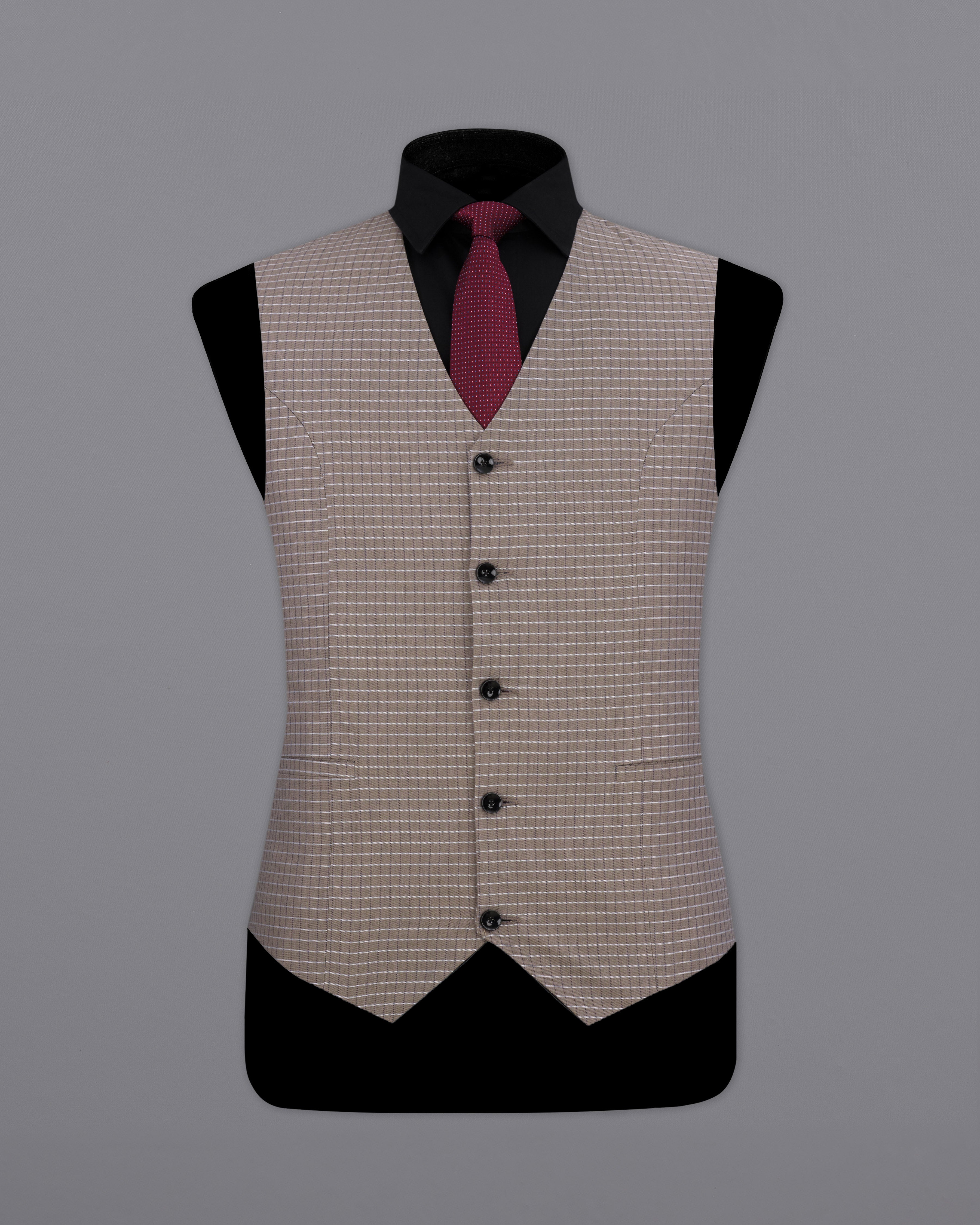 Sand Dune Brown Checkered Premium Cotton Waistcoat V2251-36, V2251-38, V2251-40, V2251-42,  V2251-44, V2251-46, V2251-48, V2251-50, V2251-52, V2251-54, V2251-56, V2251-58, V2251-60