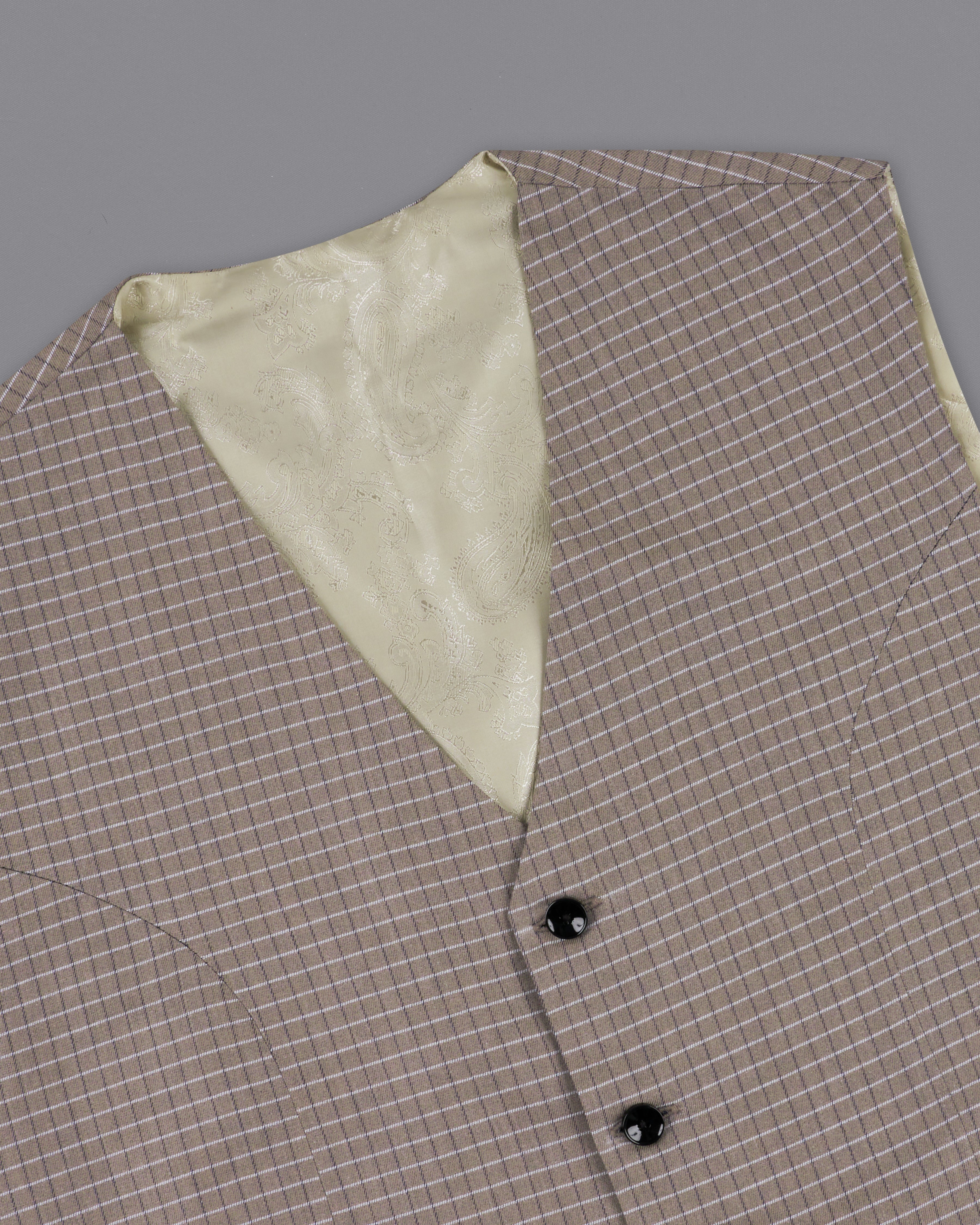 Sand Dune Brown Checkered Premium Cotton Waistcoat V2251-36, V2251-38, V2251-40, V2251-42,  V2251-44, V2251-46, V2251-48, V2251-50, V2251-52, V2251-54, V2251-56, V2251-58, V2251-60