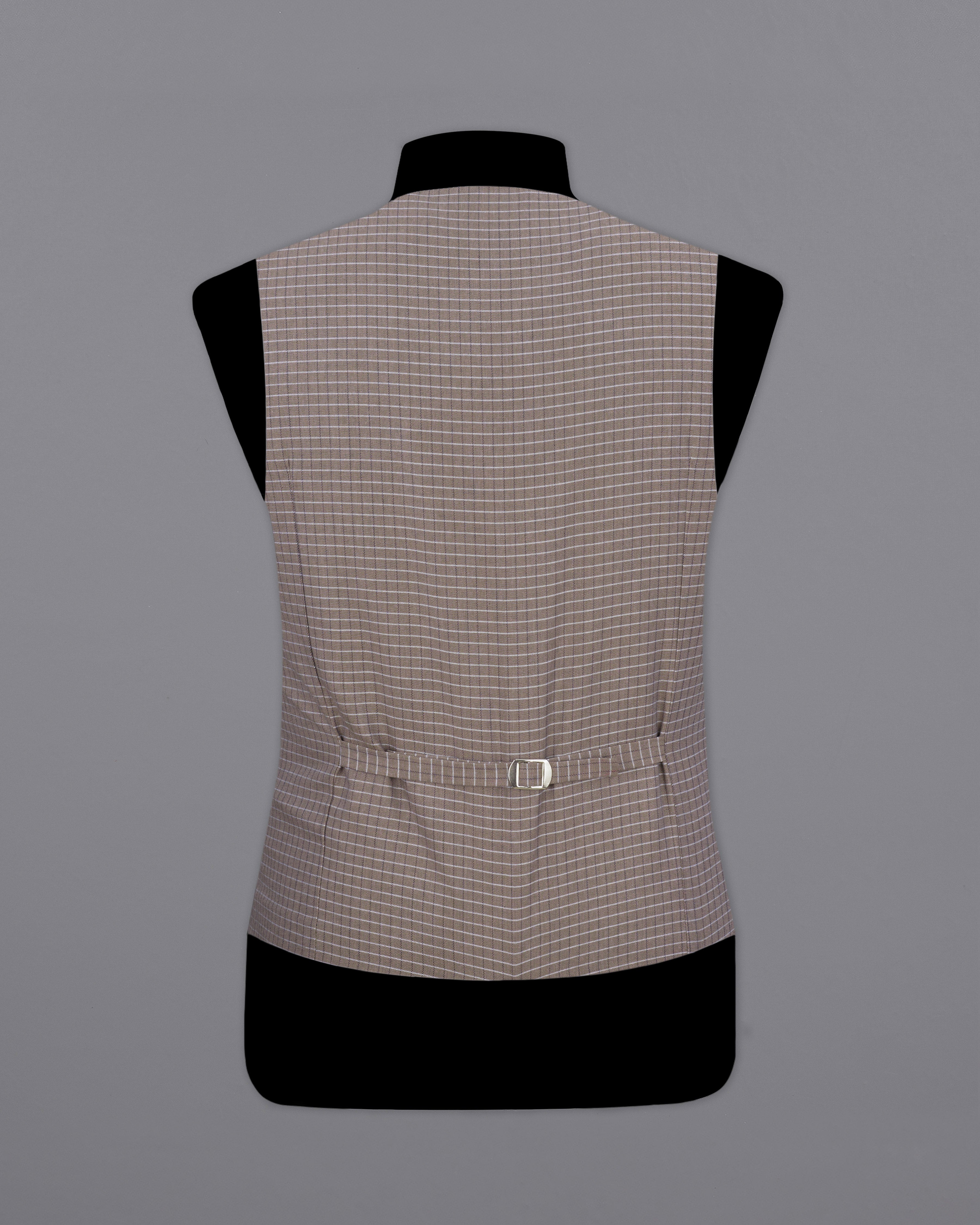 Sand Dune Brown Checkered Premium Cotton Waistcoat V2251-36, V2251-38, V2251-40, V2251-42,  V2251-44, V2251-46, V2251-48, V2251-50, V2251-52, V2251-54, V2251-56, V2251-58, V2251-60