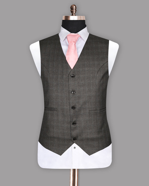 Grizzle Grey Subtle Windowpane Wool Rich Waistcoat V236-56, V236-46, V236-48, V236-42, V236-44, V236-58, V236-54, V236-36, V236-38, V236-40, V236-52, V236-50, V236-60