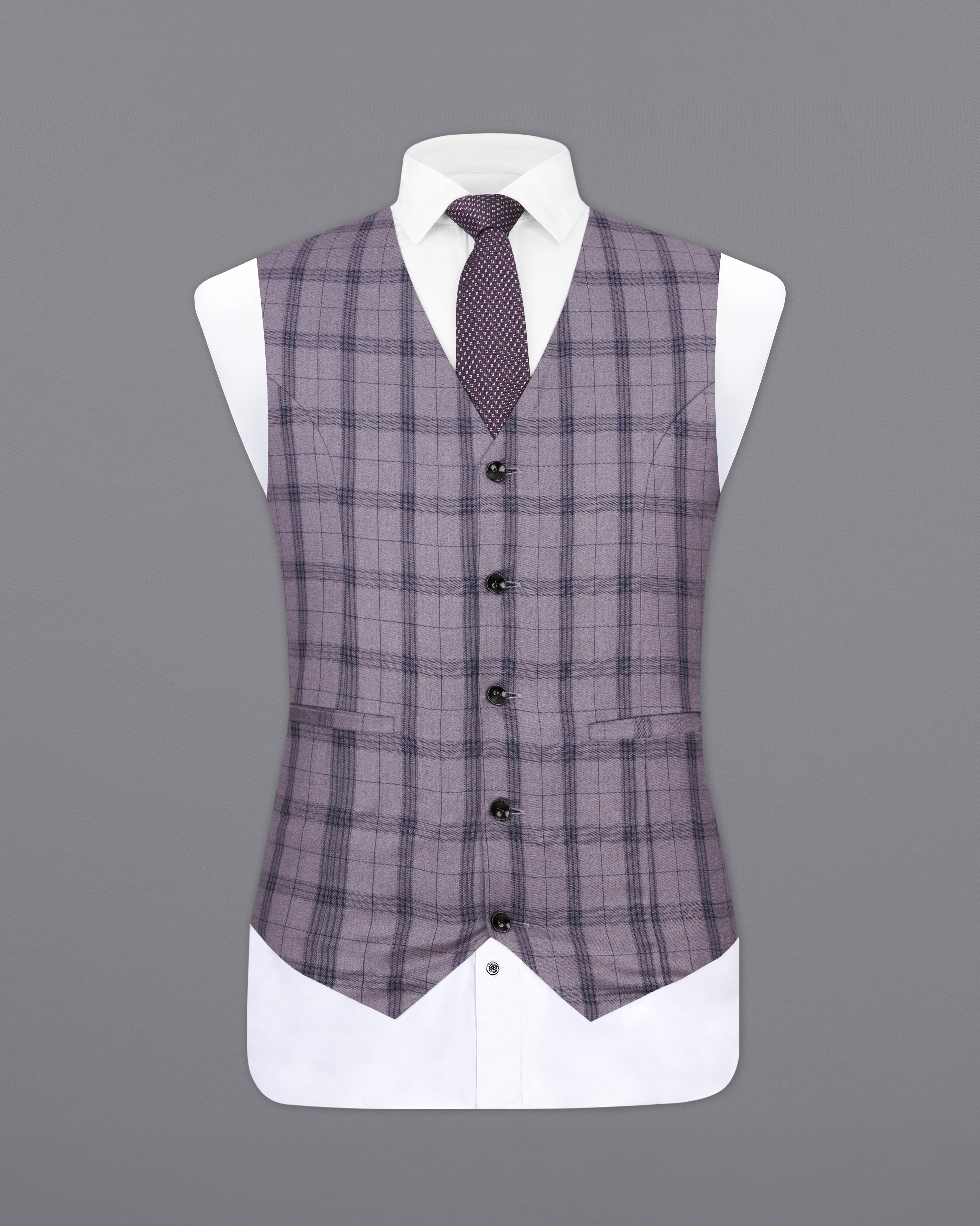 Gunsmoke Purple with Brown Plaid Designer Waistcoat V2371-36, V2371-38, V2371-40, V2371-42, V2371-44, V2371-46, V2371-48, V2371-50, V2371-52, V2371-54, V2371-56, V2371-58, V2371-60