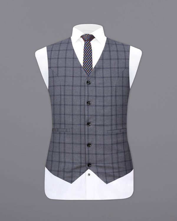 Wenge Gray Windowpane Designer Waistcoat V2373-36, V2373-38, V2373-40, V2373-42, V2373-44, V2373-46, V2373-48, V2373-50, V2373-52, V2373-54, V2373-56, V2373-58, V2373-60