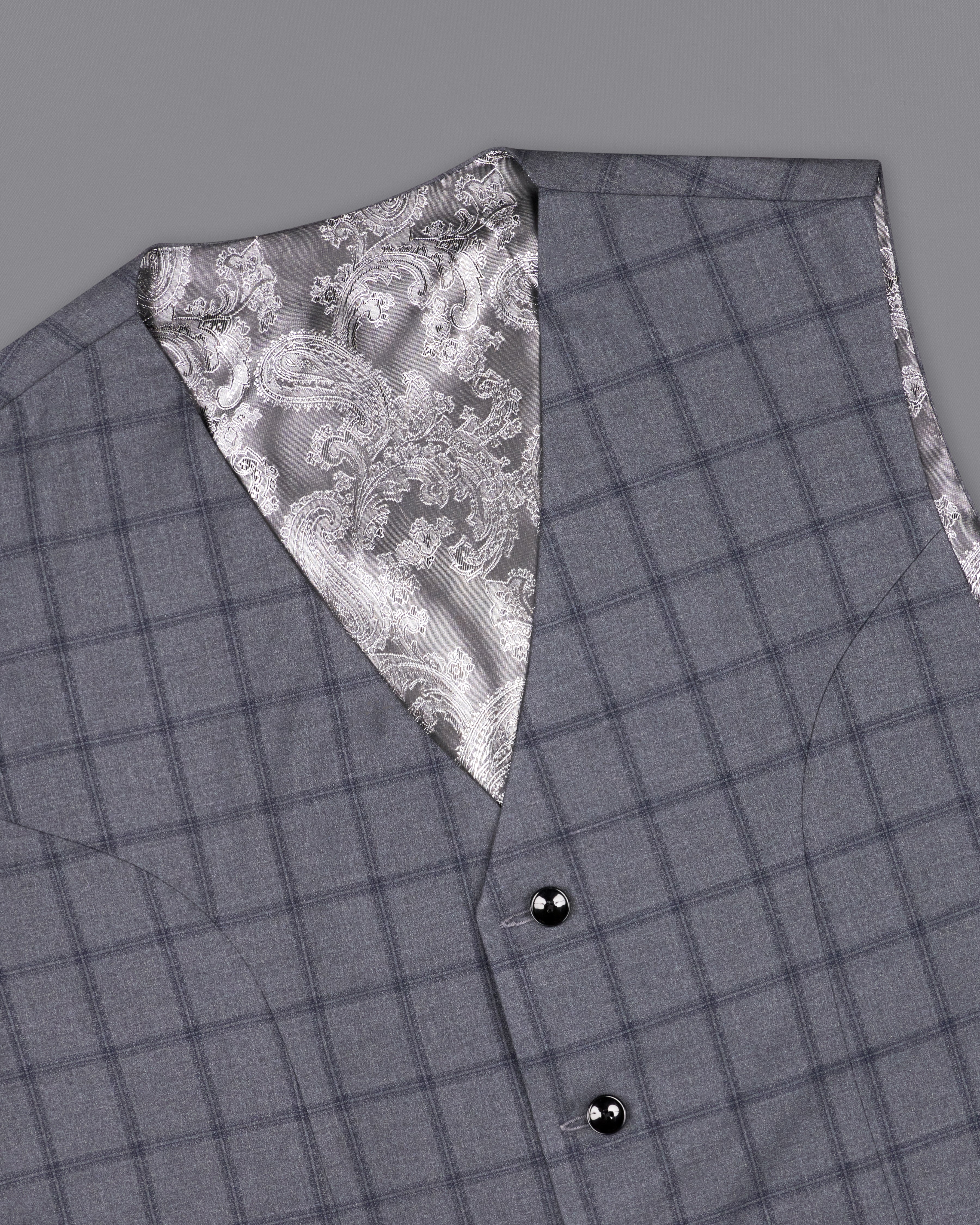 Wenge Gray Windowpane Designer Waistcoat V2373-36, V2373-38, V2373-40, V2373-42, V2373-44, V2373-46, V2373-48, V2373-50, V2373-52, V2373-54, V2373-56, V2373-58, V2373-60