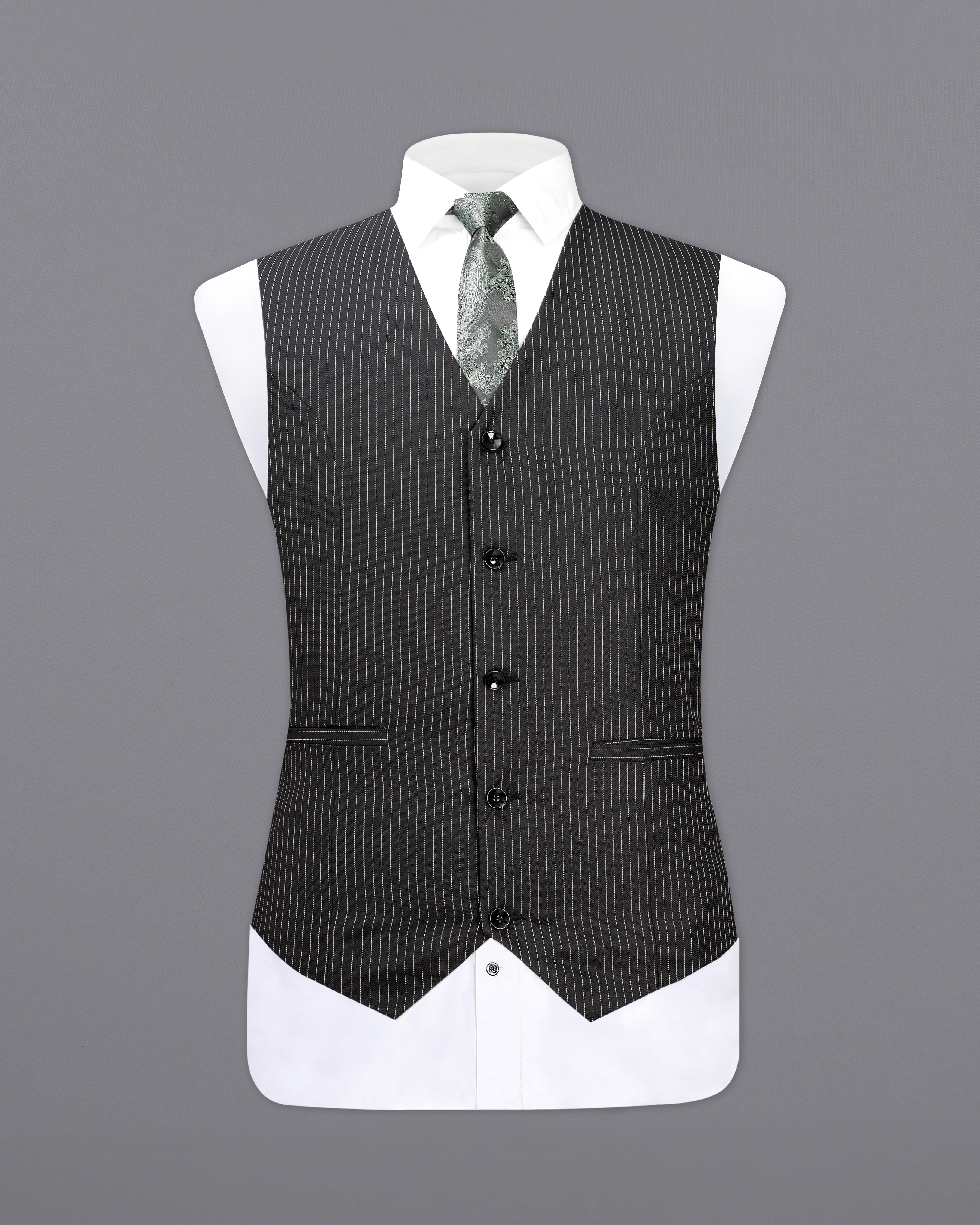 Zeus Black with White Striped Designer Waistcoat V2377-36, V2377-38, V2377-40, V2377-42, V2377-44, V2377-46, V2377-48, V2377-50, V2377-52, V2377-54, V2377-56, V2377-58, V2377-60