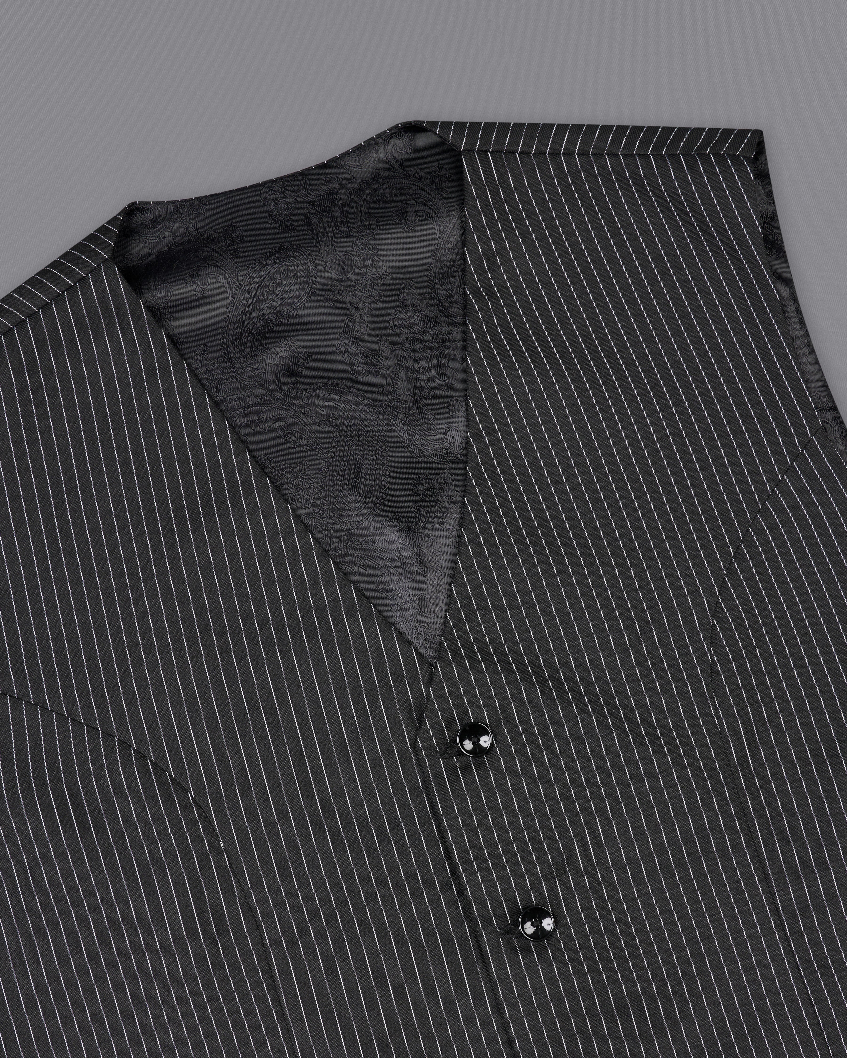 Zeus Black with White Striped Designer Waistcoat V2377-36, V2377-38, V2377-40, V2377-42, V2377-44, V2377-46, V2377-48, V2377-50, V2377-52, V2377-54, V2377-56, V2377-58, V2377-60