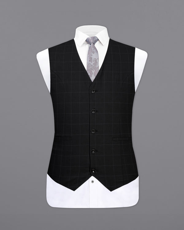 Jade Black Windowpane Designer Waistcoat V2378-36, V2378-38, V2378-40, V2378-42, V2378-44, V2378-46, V2378-48, V2378-50, V2378-52, V2378-54, V2378-56, V2378-58, V2378-60