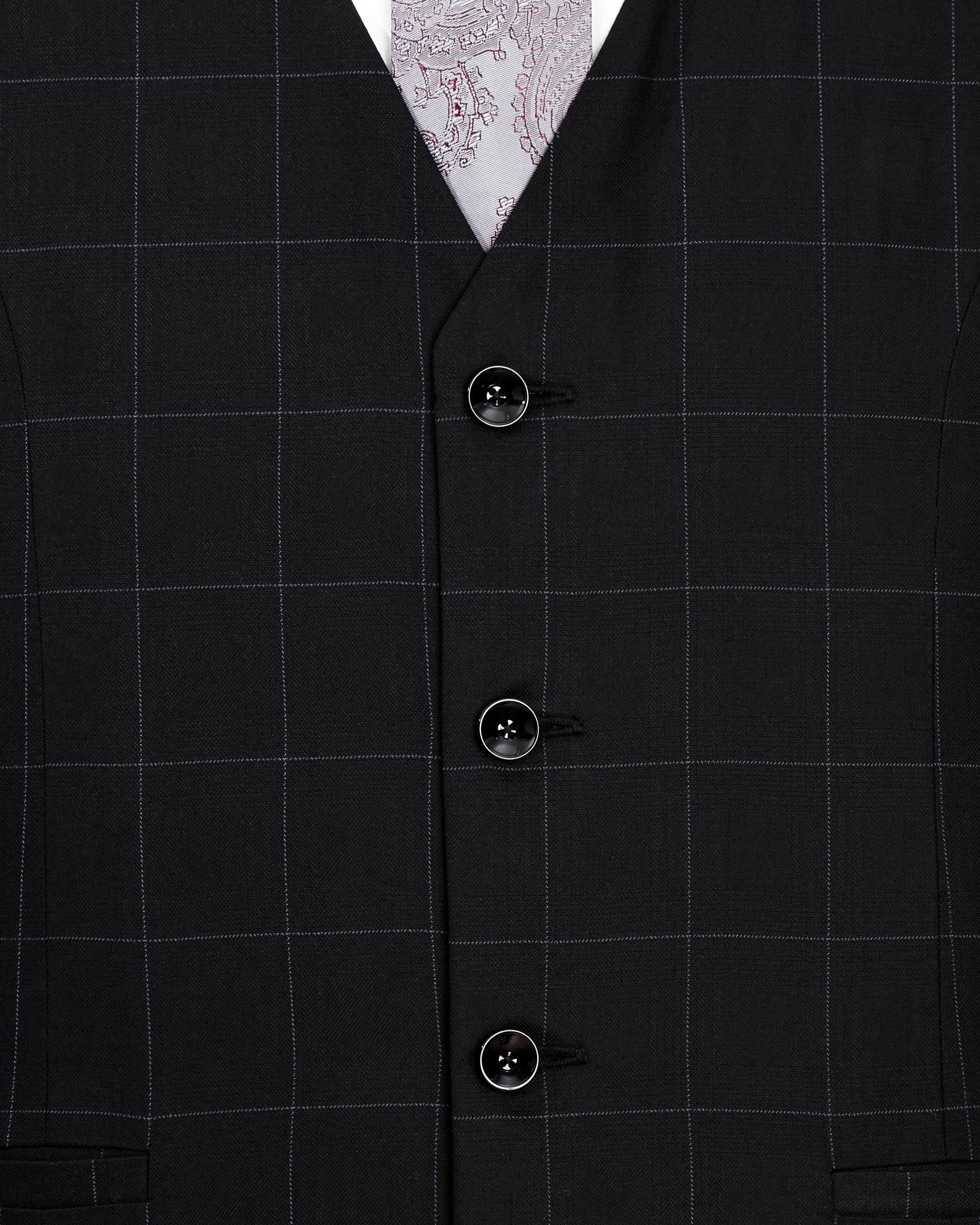 Jade Black Windowpane Designer Waistcoat V2378-36, V2378-38, V2378-40, V2378-42, V2378-44, V2378-46, V2378-48, V2378-50, V2378-52, V2378-54, V2378-56, V2378-58, V2378-60