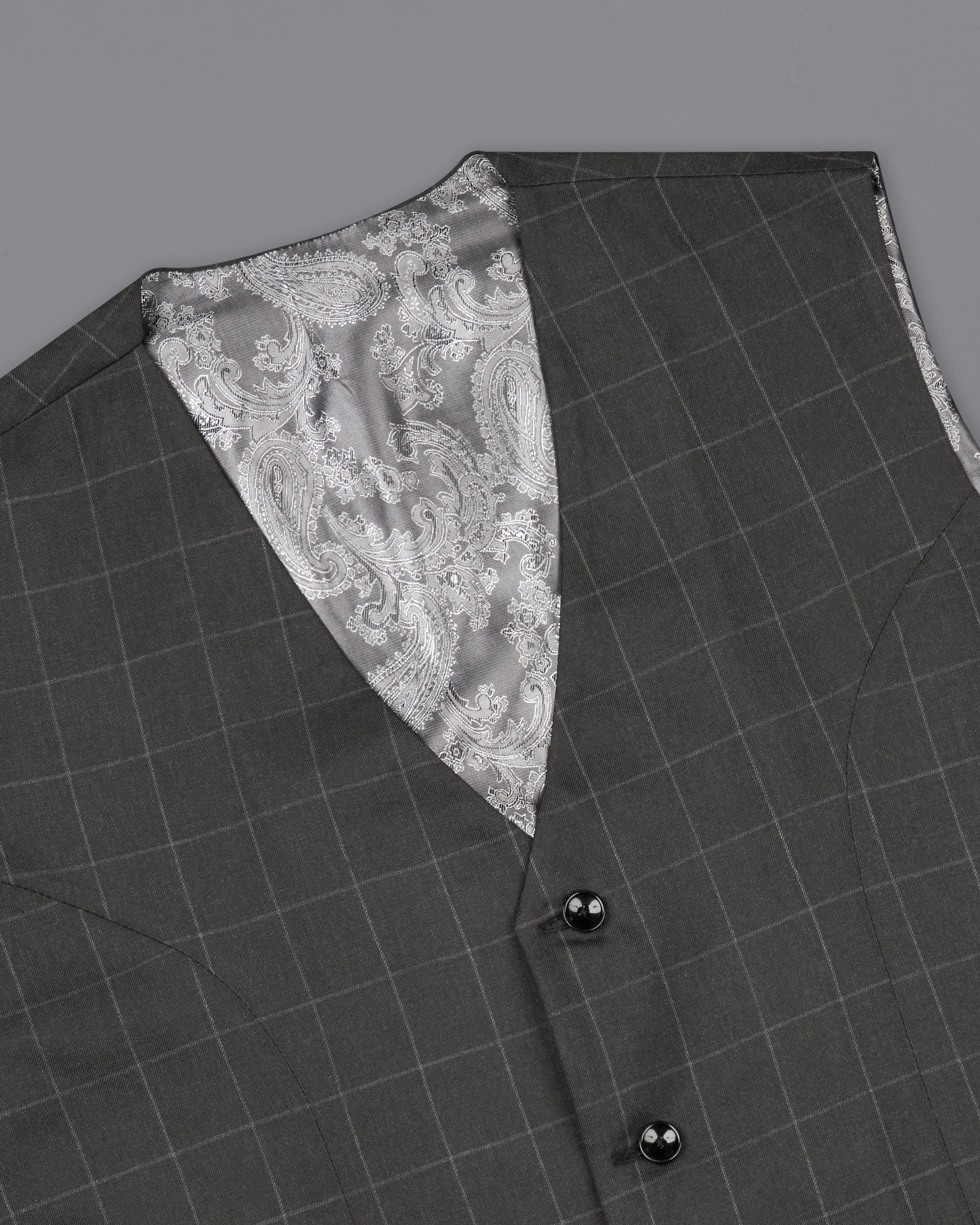 Charcoal Gray Windowpane Waistcoat V2473-36, V2473-38, V2473-40, V2473-42, V2473-44, V2473-46, V2473-48, V2473-50, V2473-52, V2473-54, V2473-56, V2473-58, V2473-60