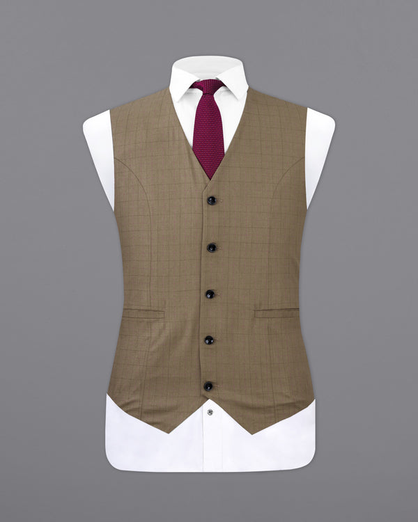 Dark Taupe Brown Plaid Waistcoat V2482-36, V2482-38, V2482-40, V2482-42, V2482-44, V2482-46, V2482-48, V2482-50, V2482-52, V2482-54, V2482-56, V2482-58, V2482-60