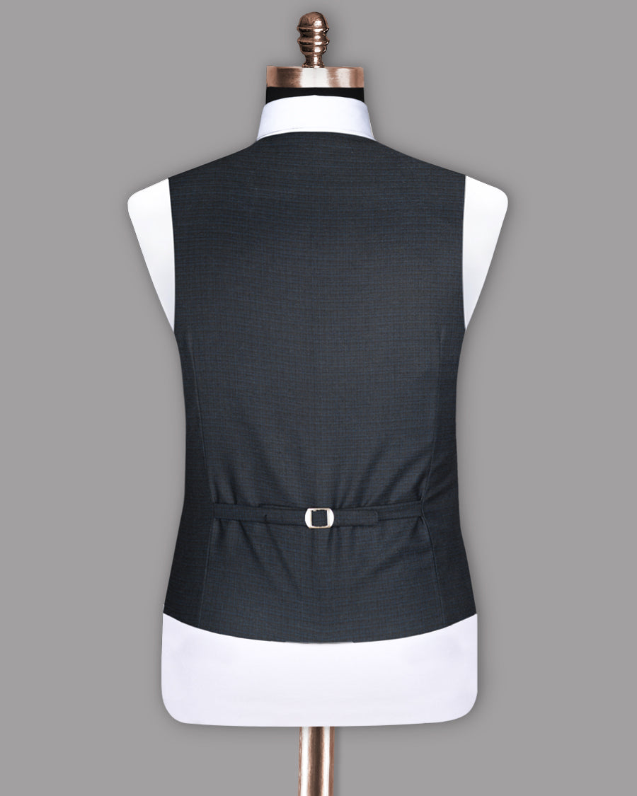 Navy Micro Checked Wool Rich Waistcoat