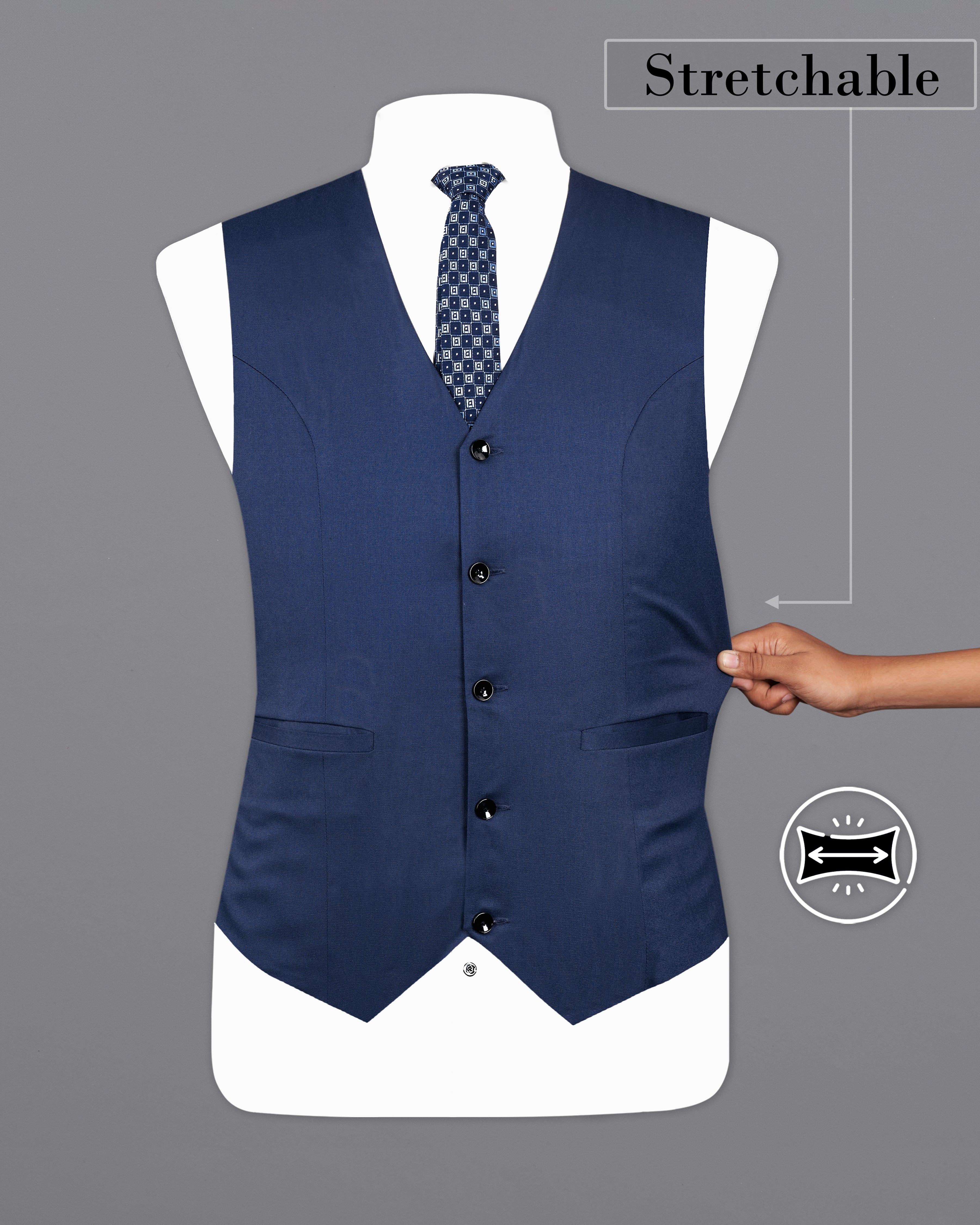 Rhino Blue Stretchable Waistcoat V2700-36, V2700-38, V2700-40, V2700-42, V2700-44, V2700-46, V2700-48, V2700-50, V2700-52, V2700-54, V2700-56, V2700-58, V2700-60